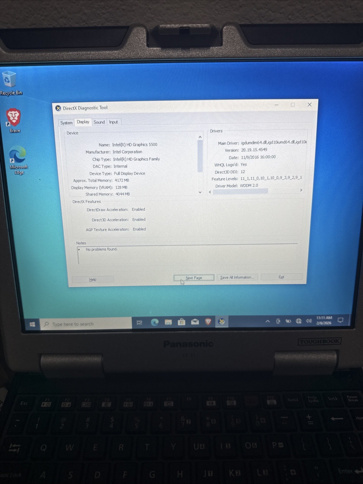 Panasonic Toughbook CF-31 MK5 i5-5300U 2.30GHz 8GB/128GB HDD/DVD/No AC Charger