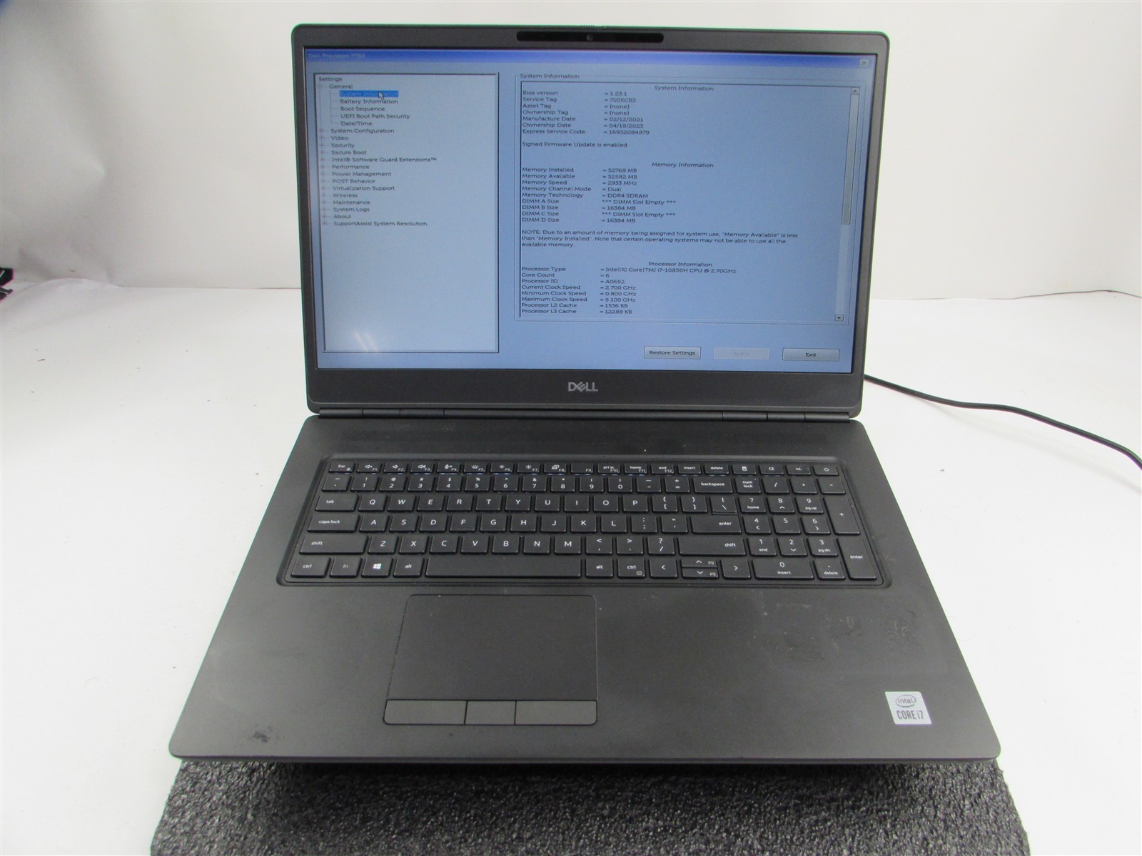 DELL PRECISION 7750 1920X1080 FHD I7-10850H 1TB 32GB RAM RTX 3000 WIN 11 PRO