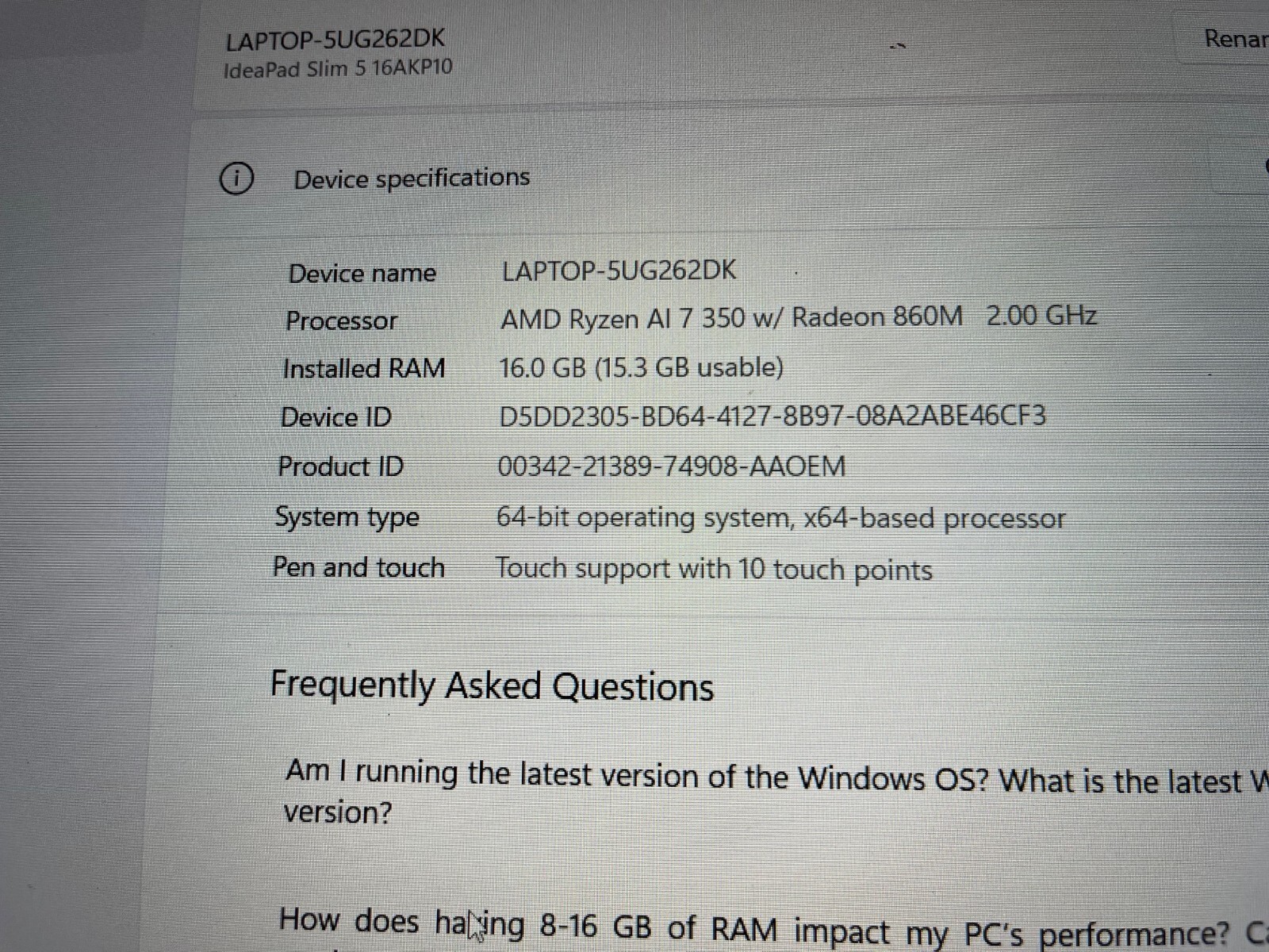 Lenovo IdeaPad Slim 5 16″ WUXGA Touch Laptop Ryzen AI 7 350 16GB 1TB 83HY001KUS