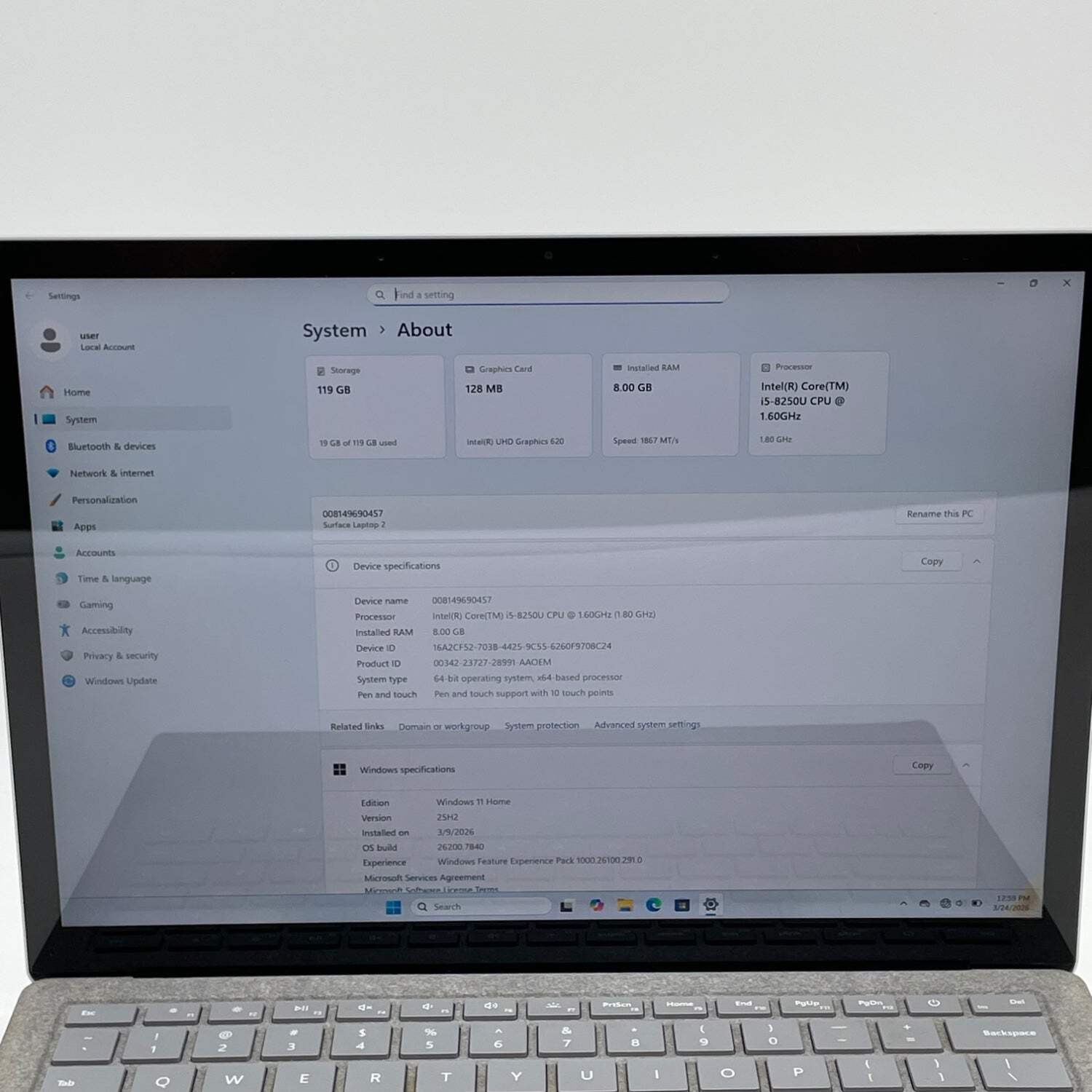 Broken Microsoft Surface Laptop 2 1769 13.5″ i5-8250U 1.6GHz 8GB RAM 128GB SSD