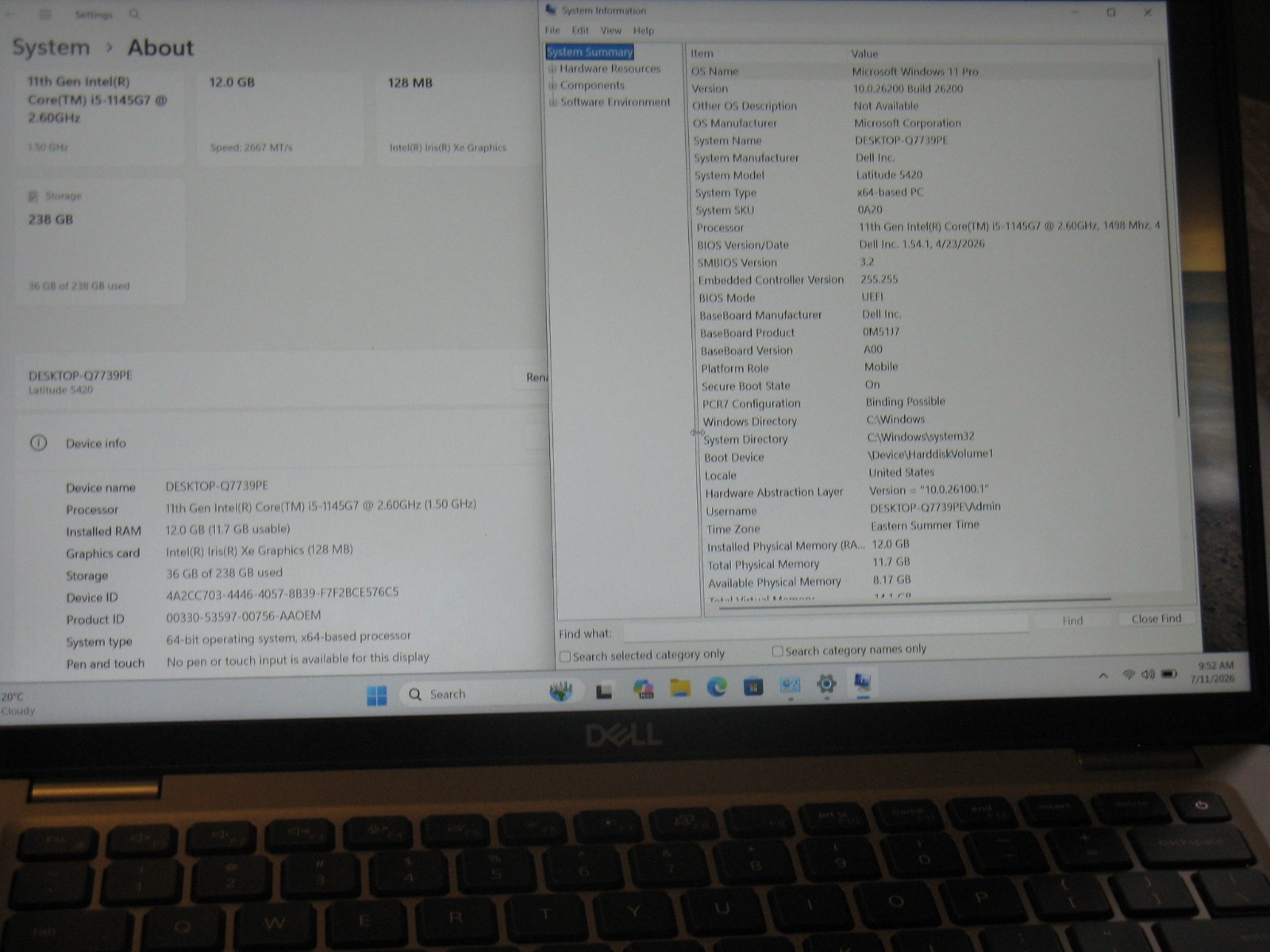 2x Lot Dell Latitude 5420 i5-1145G7 256GB 12GB FHD non-touch TB4 SC IR Cam vPro
