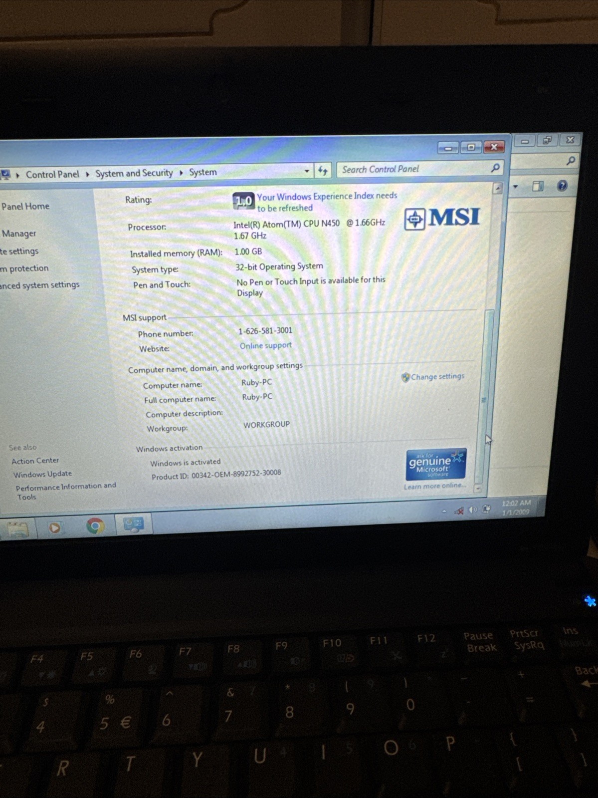 MSI U135 MS-N014 Purple Netbook Laptop 10.1″ 1GB 160GB Webcam Windows 7 Wi-Fi