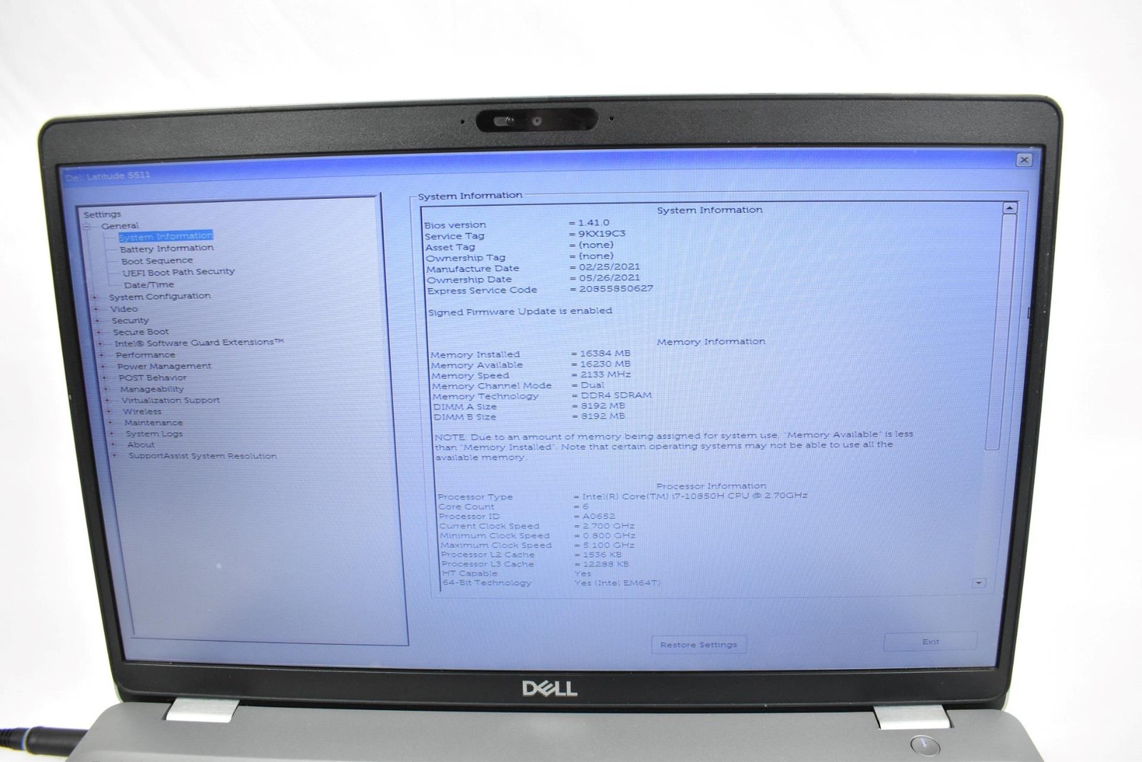 Dell Latitude 5511 Laptop i7-10850H 2.7GHz 16GB 256GB HD No OS 15.6″ *See Issues
