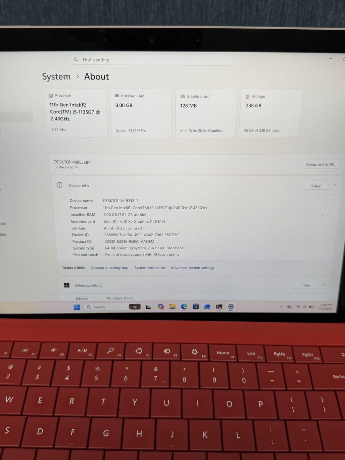 Microsoft Surface Pro 7+ Plus i5-1135G7 8GB 256GB WIN 11!