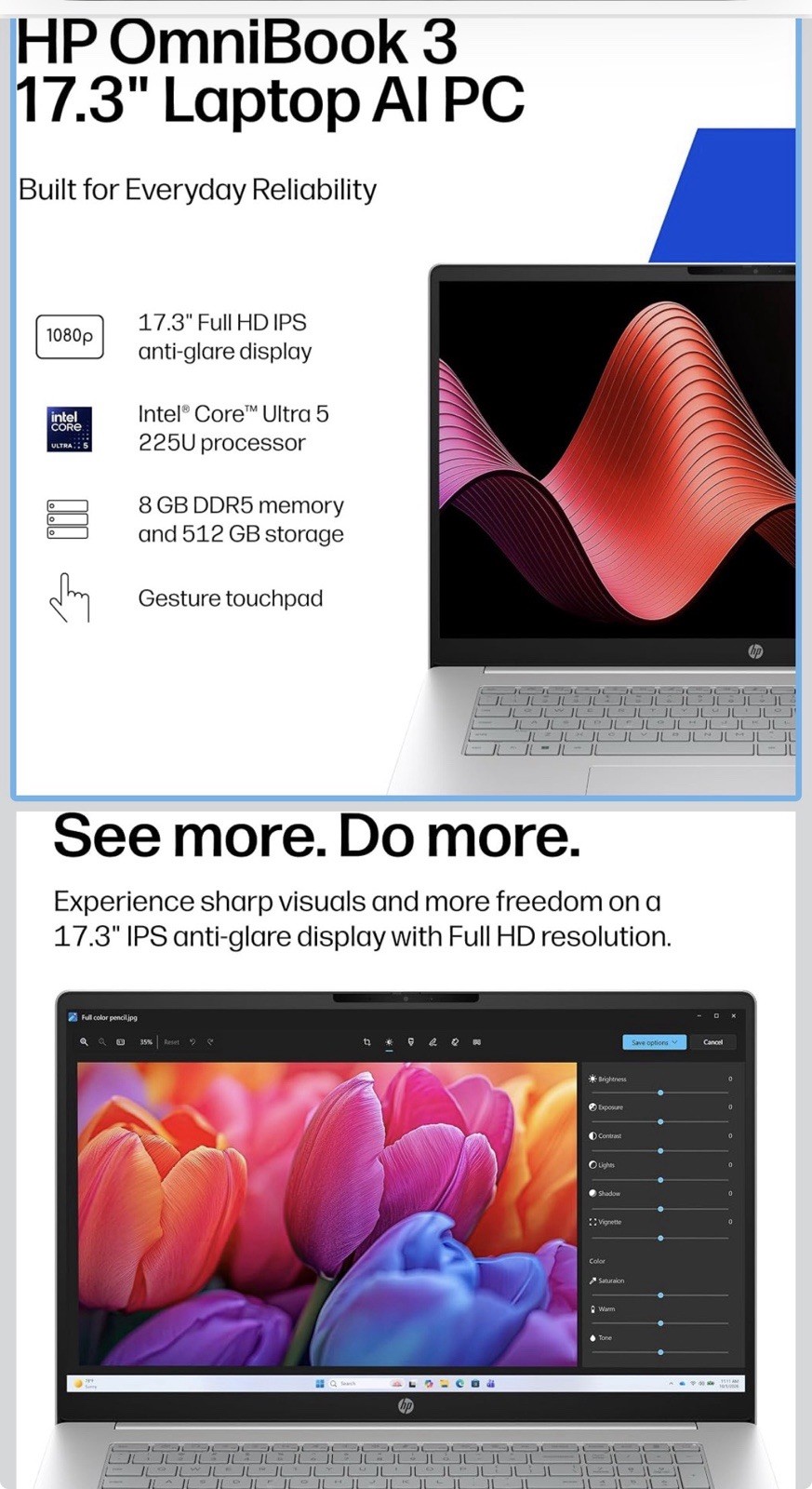 HP OmniBook 3 17.3″ Full HD Laptop Intel Core Ultra 7 AI – 16GB Memory
