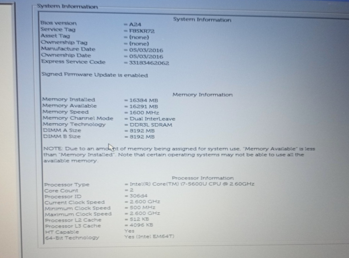 Dell Latitude E7250 12.5″HD i7-5600u@2.60GHz 16GB RAM No HDD No OS +MC595*!