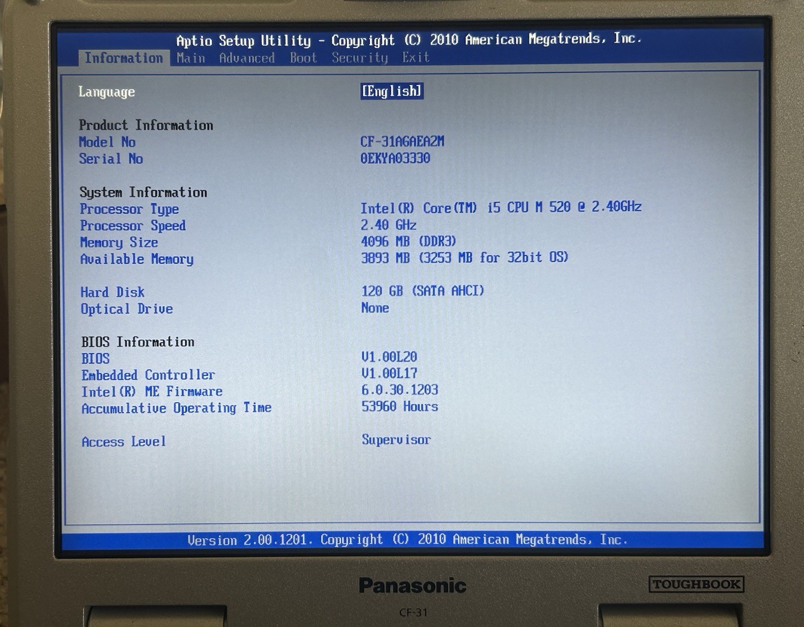 Panasonic Toughbook Laptop CF-31 – Intel i5 3320M – 8gb RAM – 120 gb SSD
