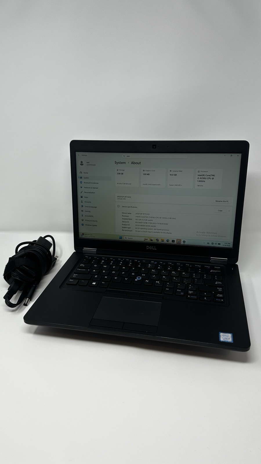 Dell Latitude 5490 i5-8250U 16GB 238GB SSD Windows 11 Pro 14″ Black