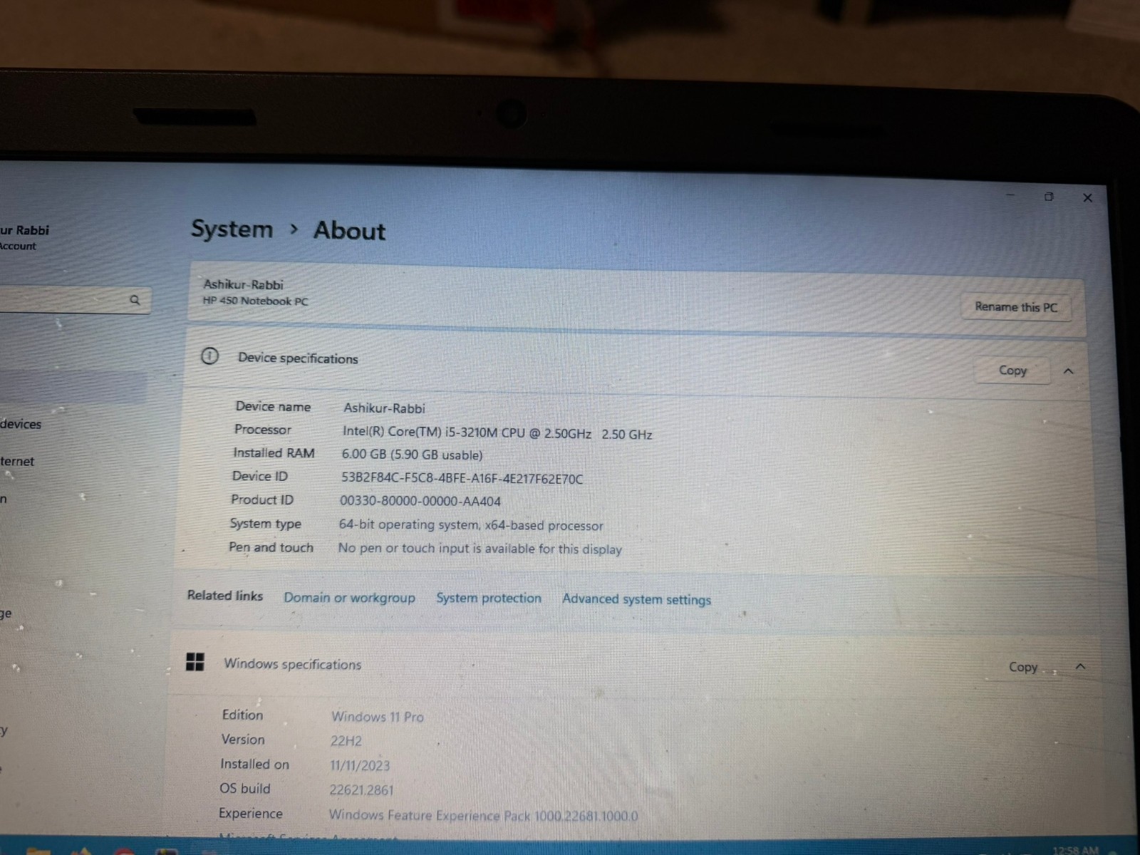 hp 450 g1,2012, windows 11 runs, few issues, check the description carefully