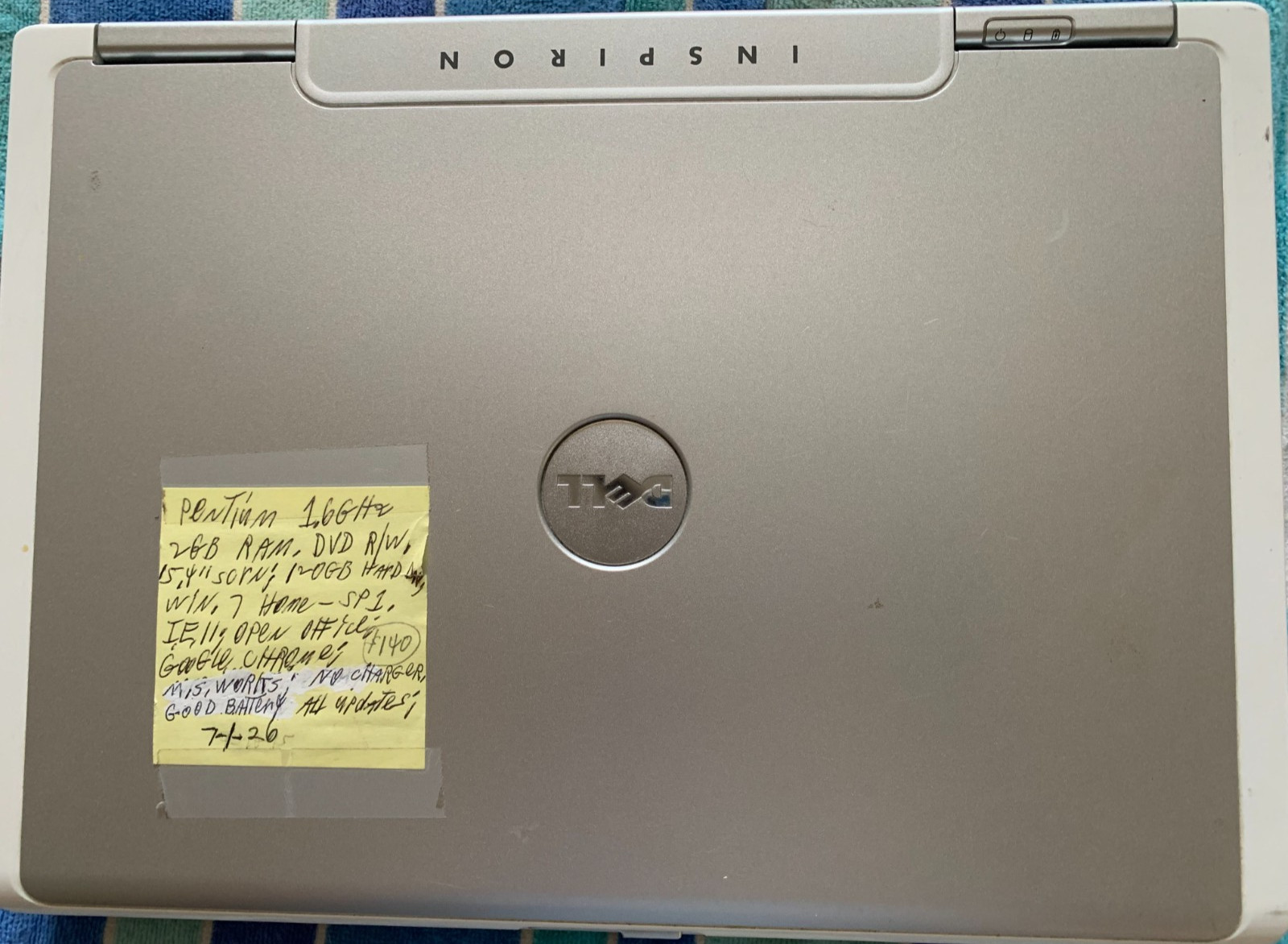 Dell Inspiron 6000 15.4″ Intel Pentium M 725 1.6 GHZ 2GB RAM 120GB SD Window 7