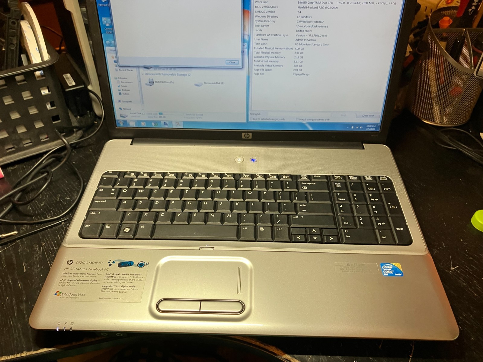 HP G70 Vintage Laptop Core 2 Duo 2.1GHz 4GB RAM 120GB SSD Win 7 Wifi Webcam