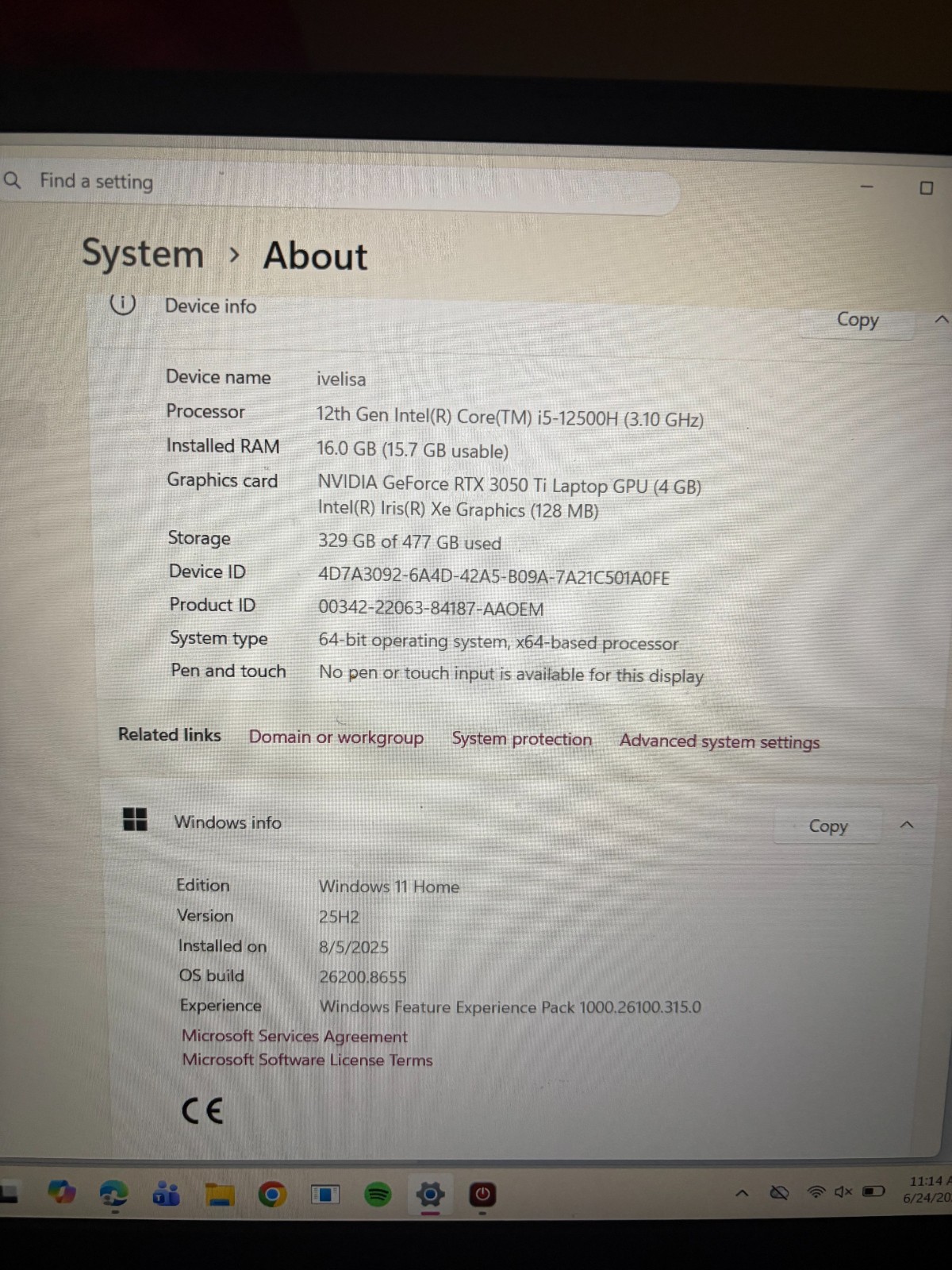 acer nitro 5 12th Gen Intel(R) Core(TM) i5-12500H (3.10 GHz)