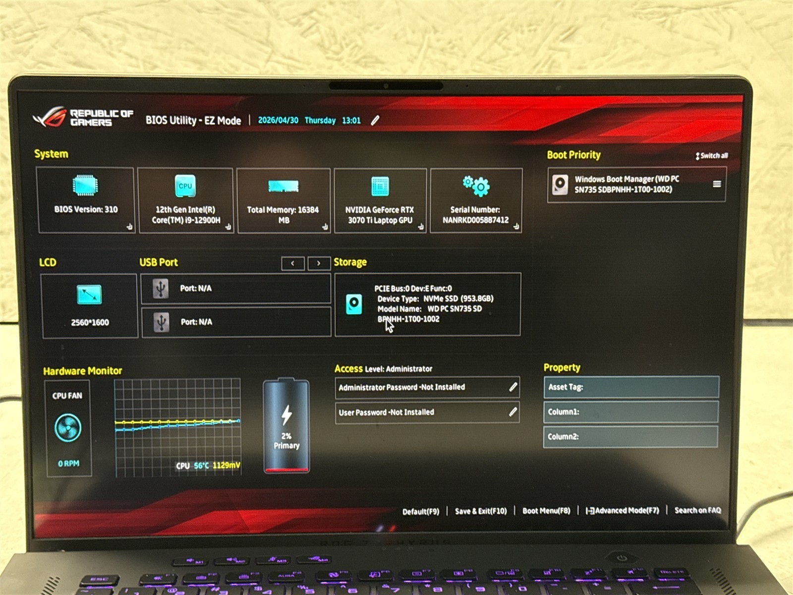 ASUS ROG ZEPHYRUS M16 GU6037 16″ CORE i9-12900H 16GB RAM GEFORCE RTX 3070 Ti