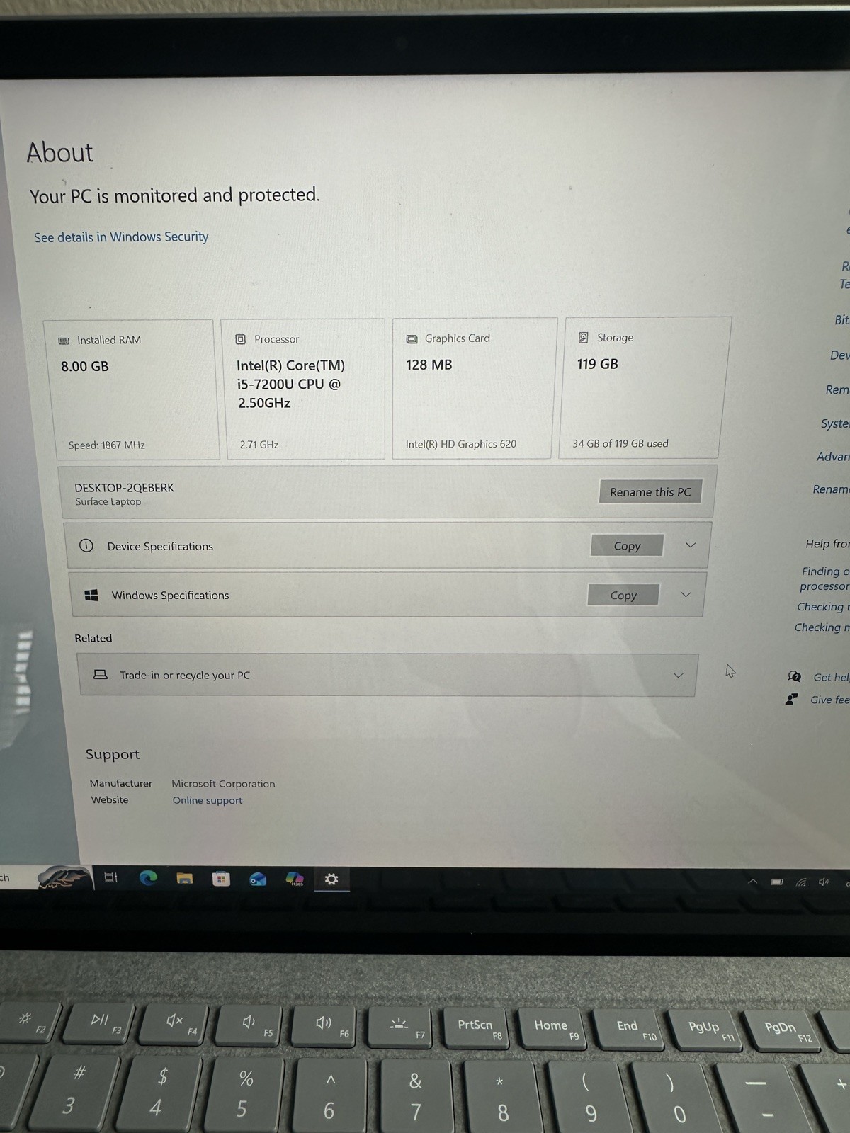 Microsoft Surface Laptop 1769 13.5″ i5-7200U 8GB RAM 128GB SSD Win 10 Pro