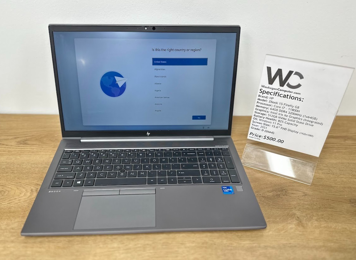 HP ZBook 15 Firefly G8, Core i7 11th Gen, 64GB DDR4, 512GB SSD, 2021, Iris Xe