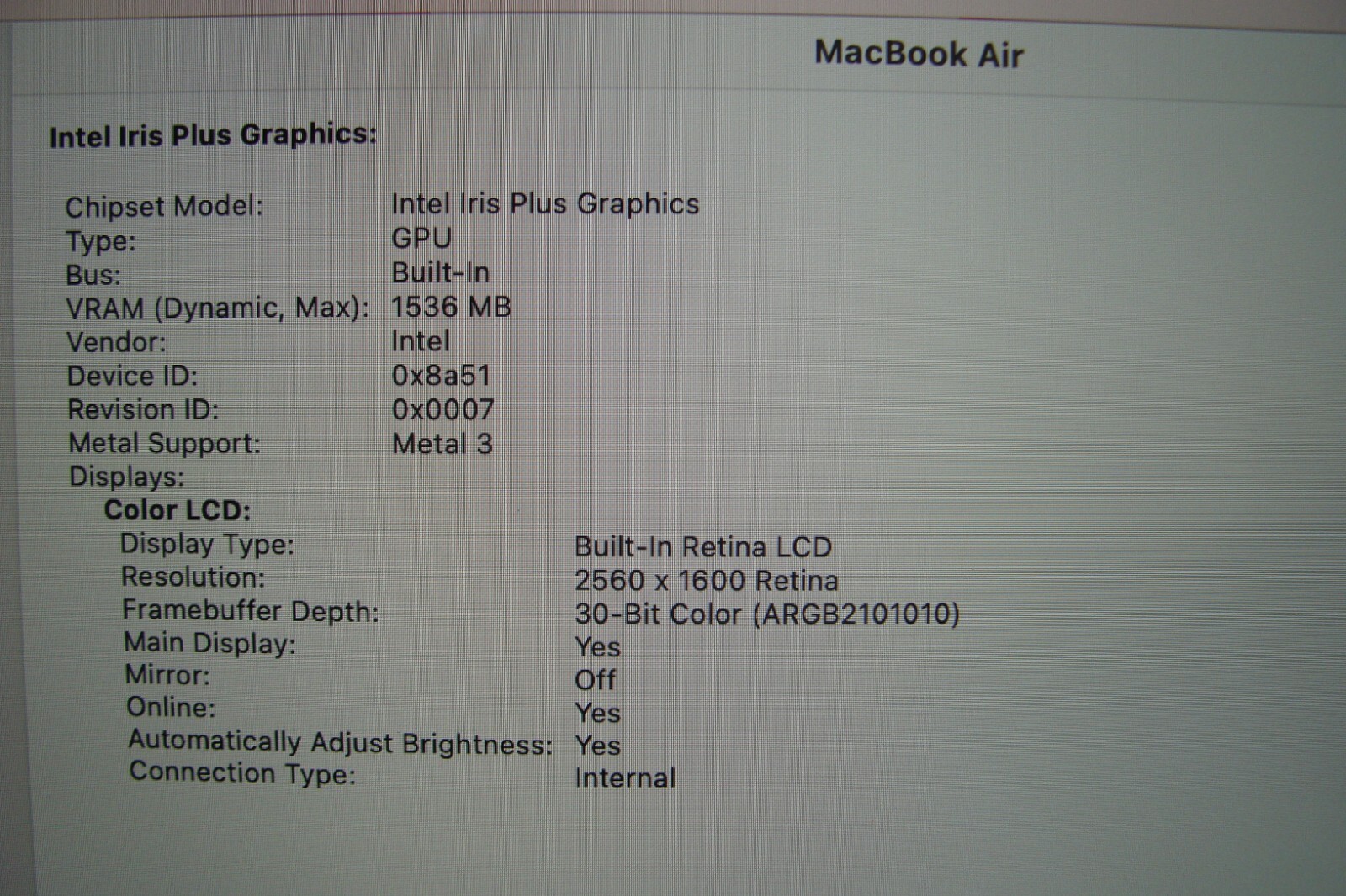 Apple MacBook Air 13″ A2179/BTO (2020) i7-1060NG7 1.2GHz 16GB 256GB OS Ventura