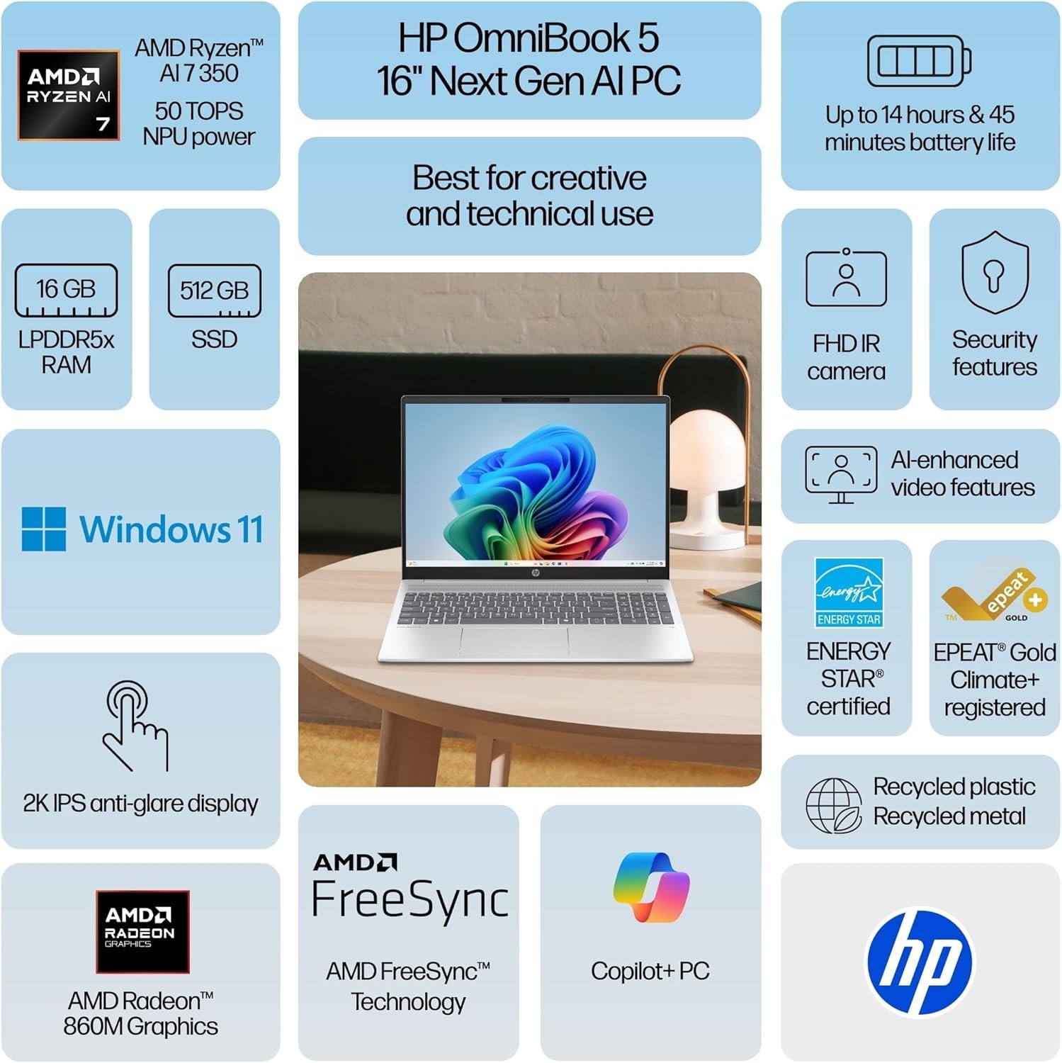 HP OmniBook 5 16″ WUXGA Ryzen 7 8840U 16GB 512GB SSD Win11 Laptop (Refurbished)