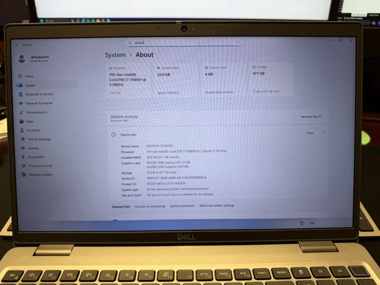 Dell Precision 3561 | i7-11800H | 32GB RAM | 512GB SSD | NVIDIA T600 | 97% Bat