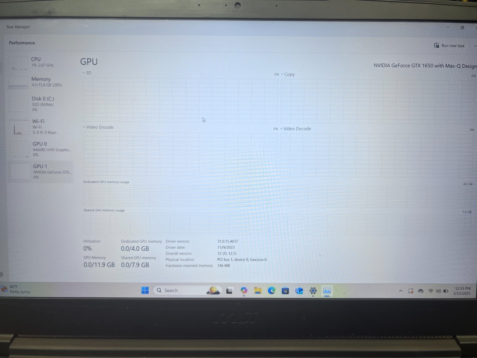 MSI GF63 9SC i7 9750H 512gb SSD 16GB RAM GTX 1650