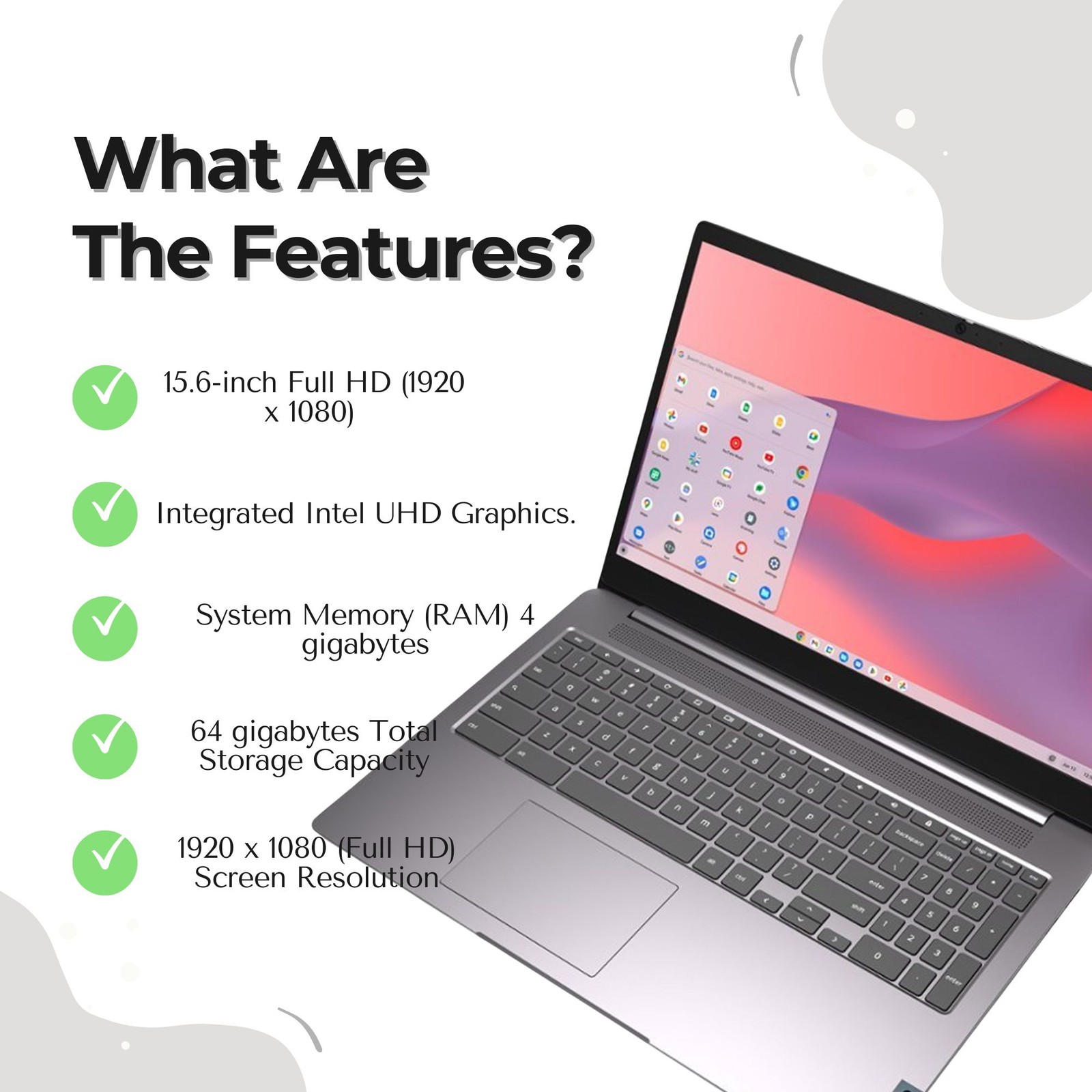 Lenovo IdeaPad 3i Chromebook 15.6″ FHD Intel Celeron Laptop – Artic Grey