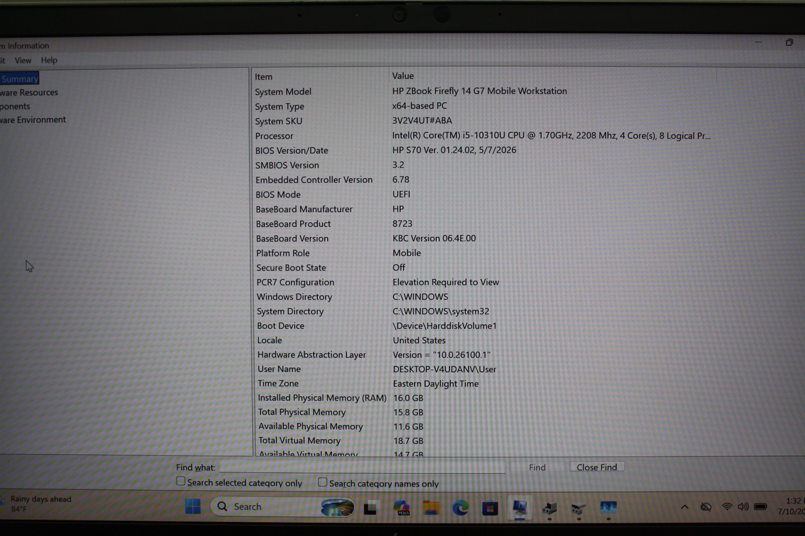 14″HP ZBook Firefly G7 Laptop i5-10310U 1.70GHz RAM 16GB NVMe 256GB/Charger inc