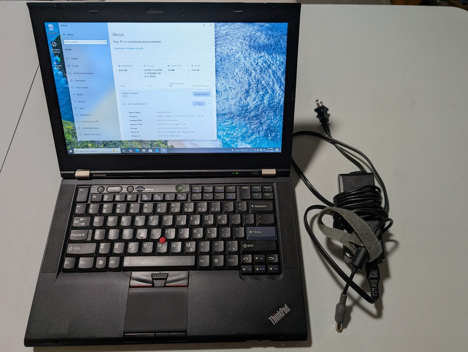 Lenovo ThinkPad T420 Quad Core i7 2720QM 8GB 240GB SSD Win 10 Pro 900p Display