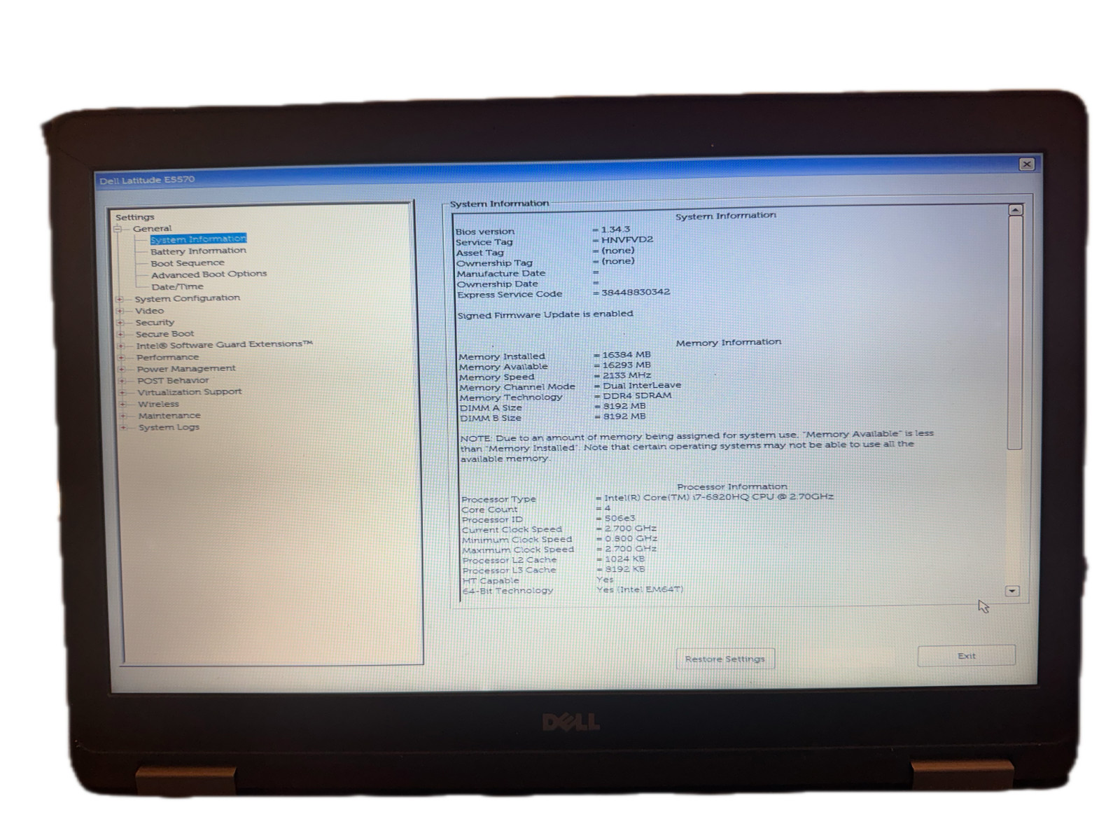 Dell Latitude E5570 i7 6th Gen 16GB RAM No Hard Drive