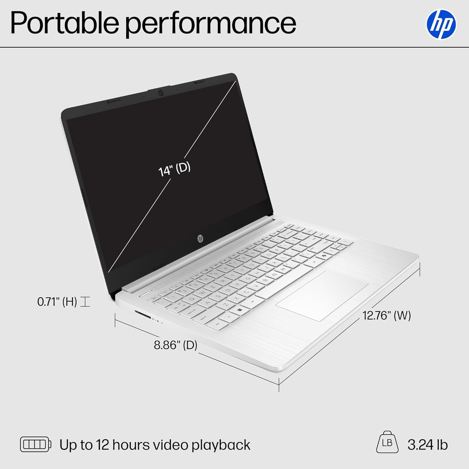 HP 14 inch Notebook Laptop Intel Celeron N4500 4GB RAM 64GB SSD Wi-Fi 6