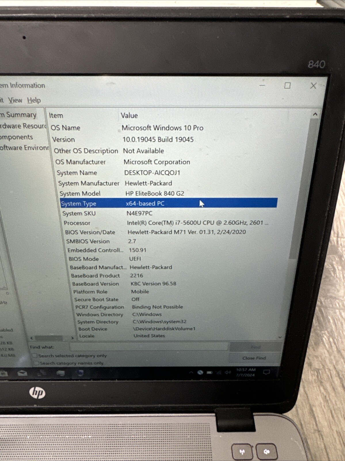 HP ELITEBOOK 840 G2 Intel i7-5600U @ 2.60Ghz 8GB RAM 120GB SSD WINDOWS 10 PRO
