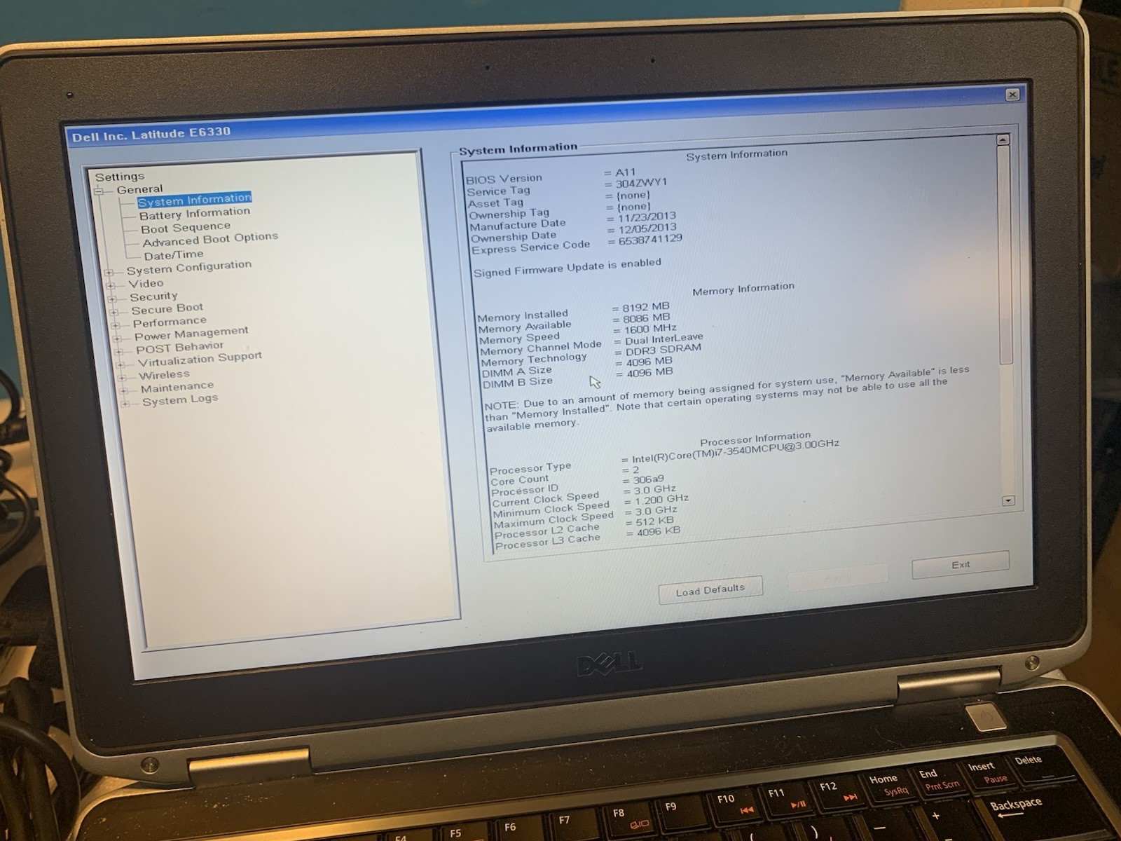 Dell Latitude E6330 i7-3540M 3.0GHz 8GB RAM ( No HDD/ Caddy, battery, Ac Adapter