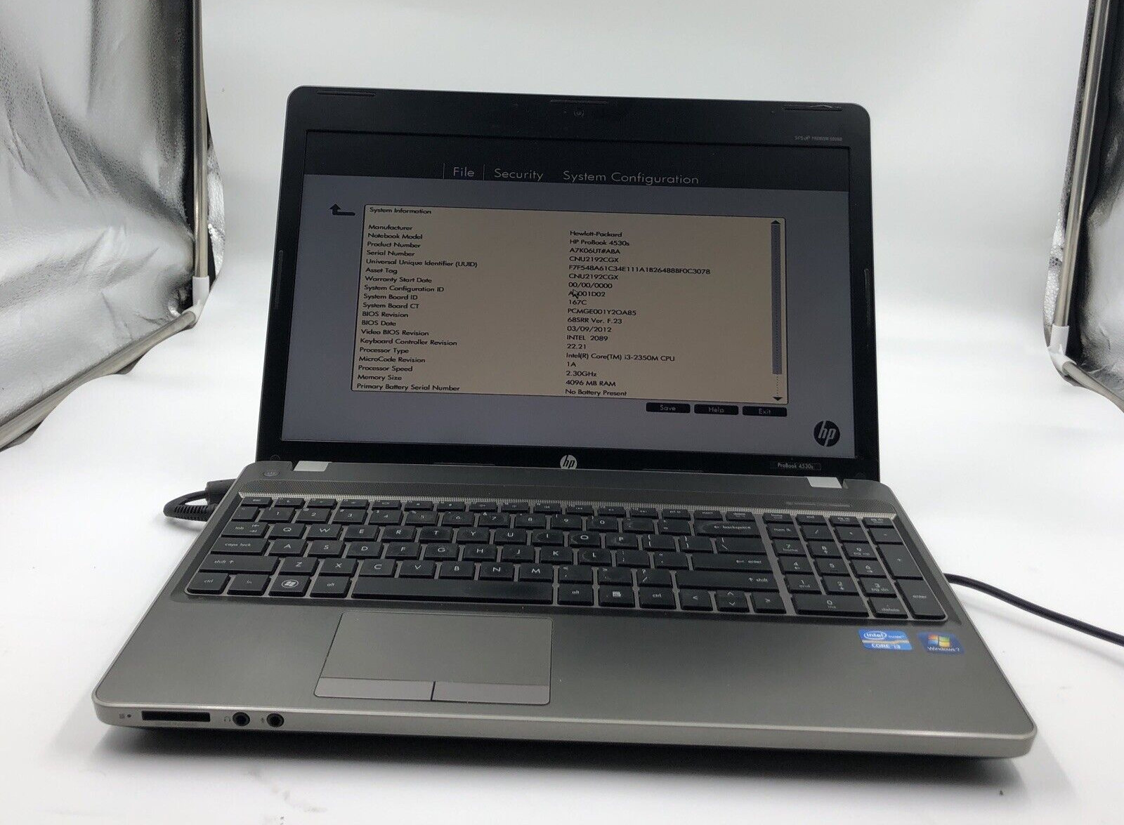 HP Probook 4530s Laptop i3-2350M 2.5GHZ 4GB NO HDD/OS/Battery Bad GPU/Board PART