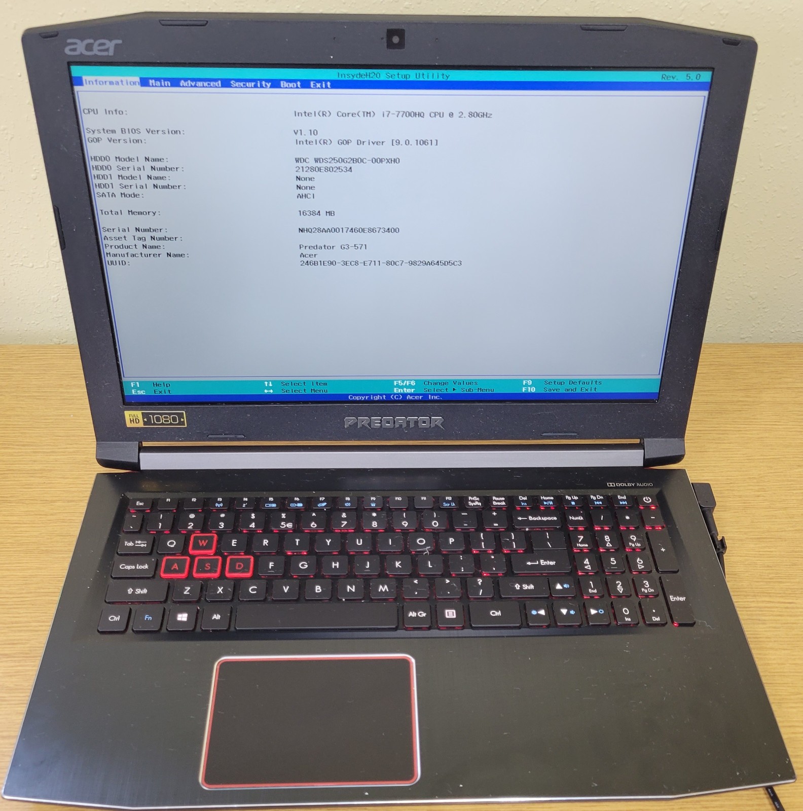 ACER Predator Hellios300 G3-571 i7-7700HQ 2.80GHz 16GB 250GB NVMe Gtx 1060 No OS