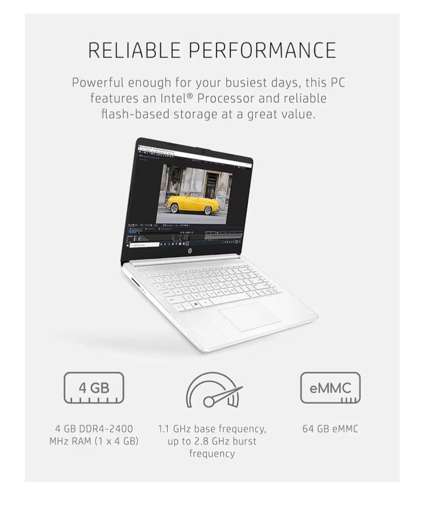 14 Laptop, Intel Celeron N4020, 4 GB RAM, 64 GB Storage, 14-inch Micro-edge HD
