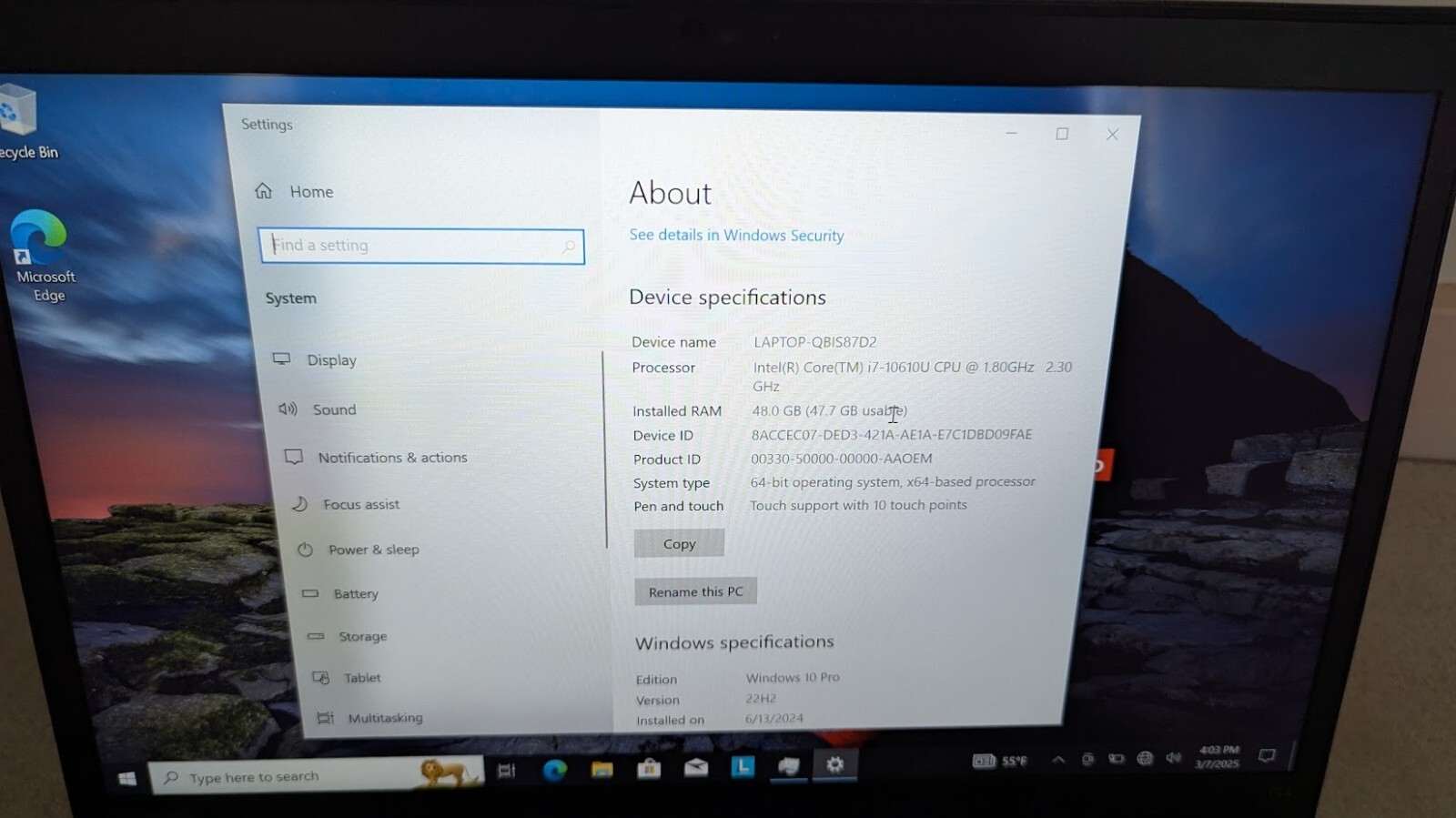 Lenovo T14 G1 i7-10610U 48GB RAM/500 GB SSD – Win 10 Pro TOUCHSCREEN SMALL DENT