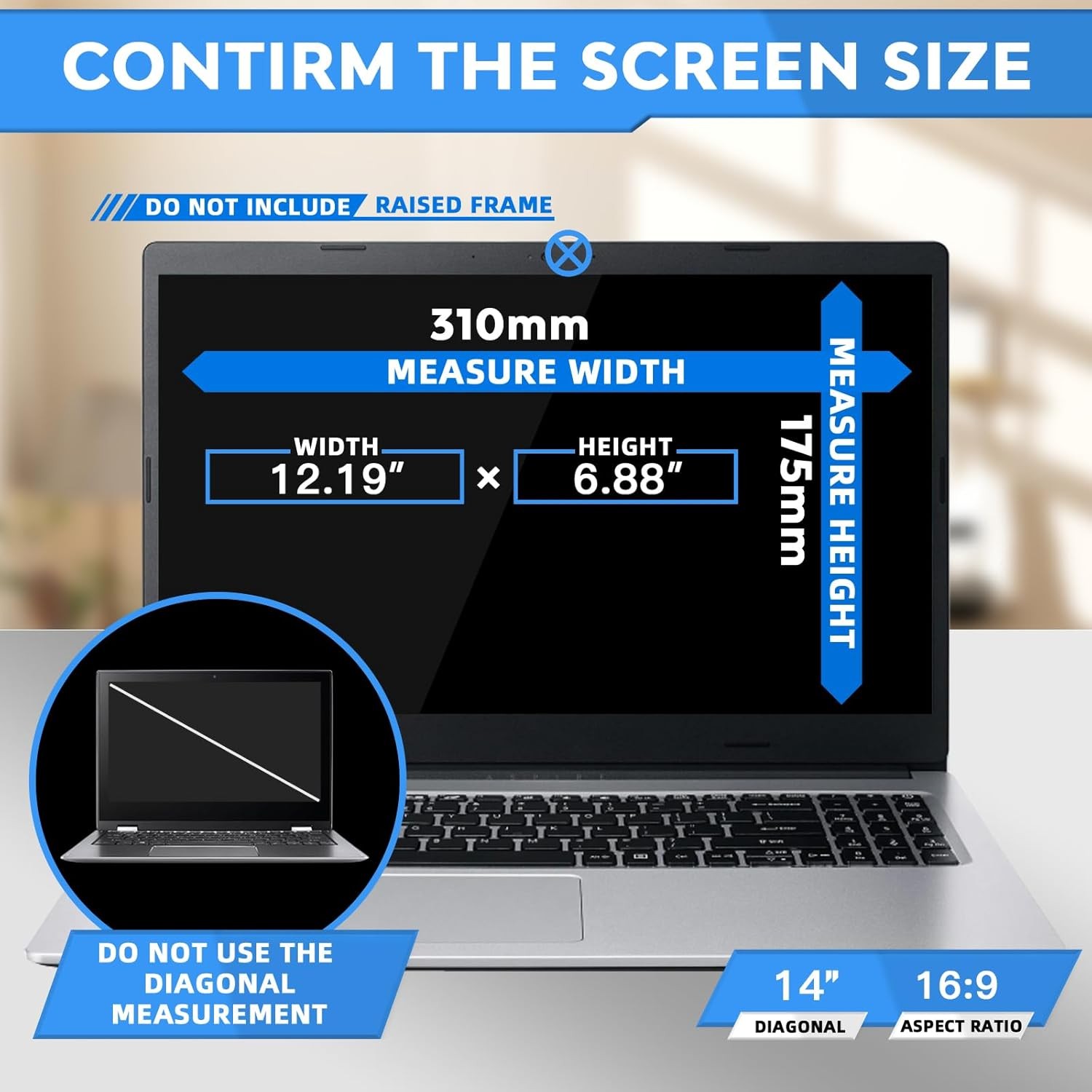 14 Inch Laptop Privacy Screen Filter for Removable 16:9 Widescreen Display
