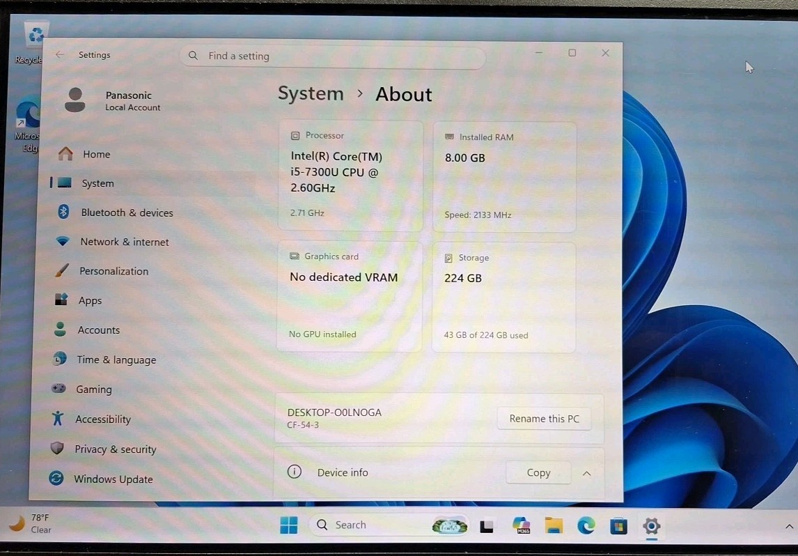 Panasonic Toughbook CF-54 Core i5 7th Gen 8GB 256GB SSD Rugged – Windows 11 Pro