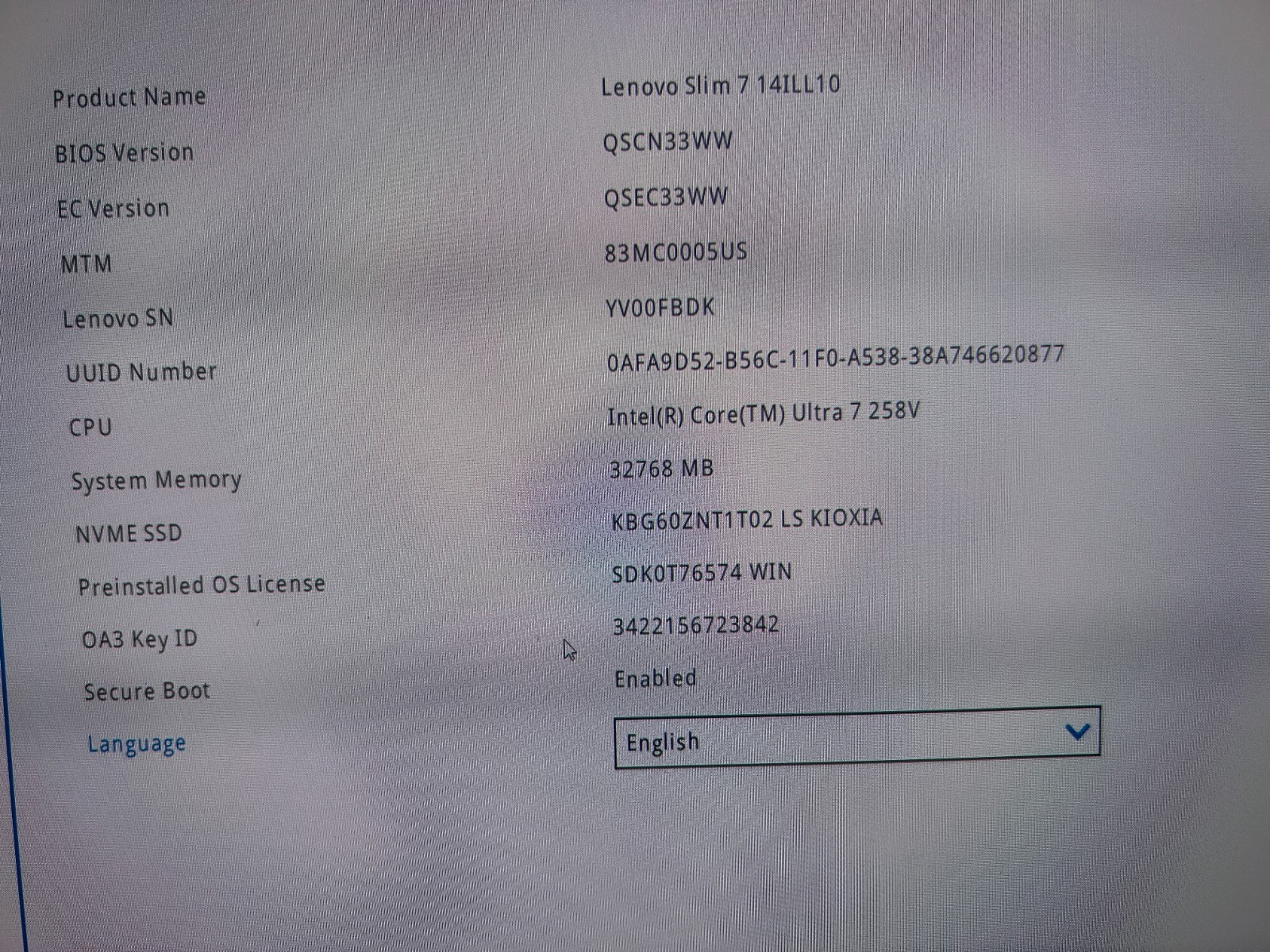 Lenovo Slim 7 14ILL10, Intel Core Ultra 7, 2.20 GHz, 32 GB RAM, 1 TB NVMe SSD