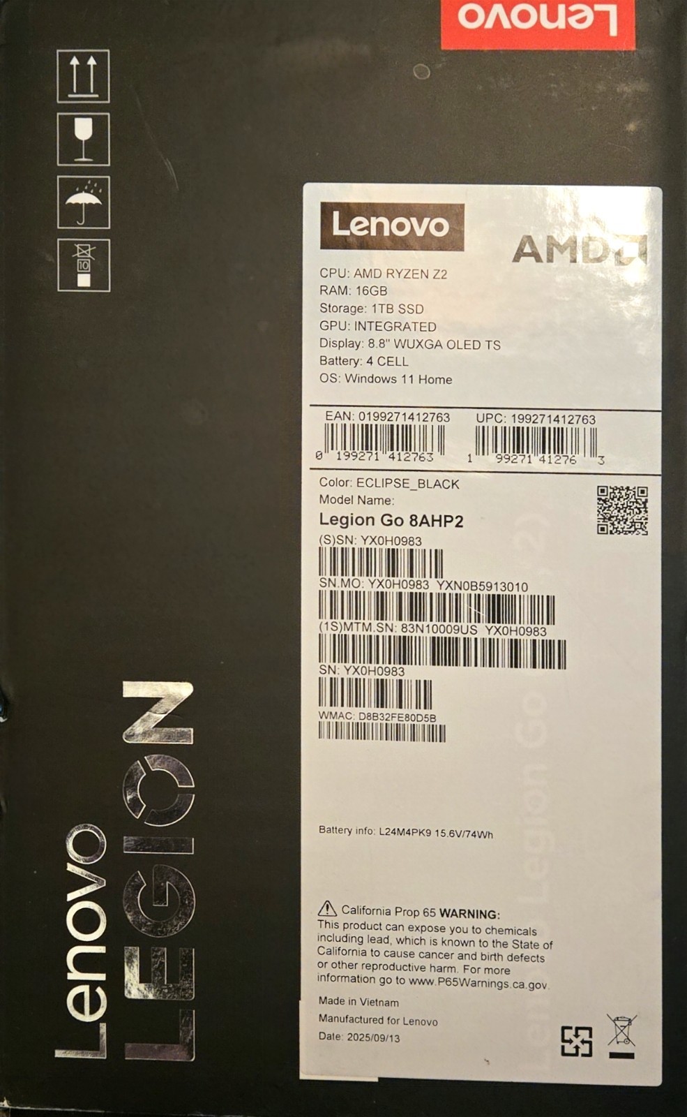 Lenovo Legion Go 2 8AHP2 UMPC AMD Ryzen Z2 16GB RAM 1TB SSD Radeon 780M Win11