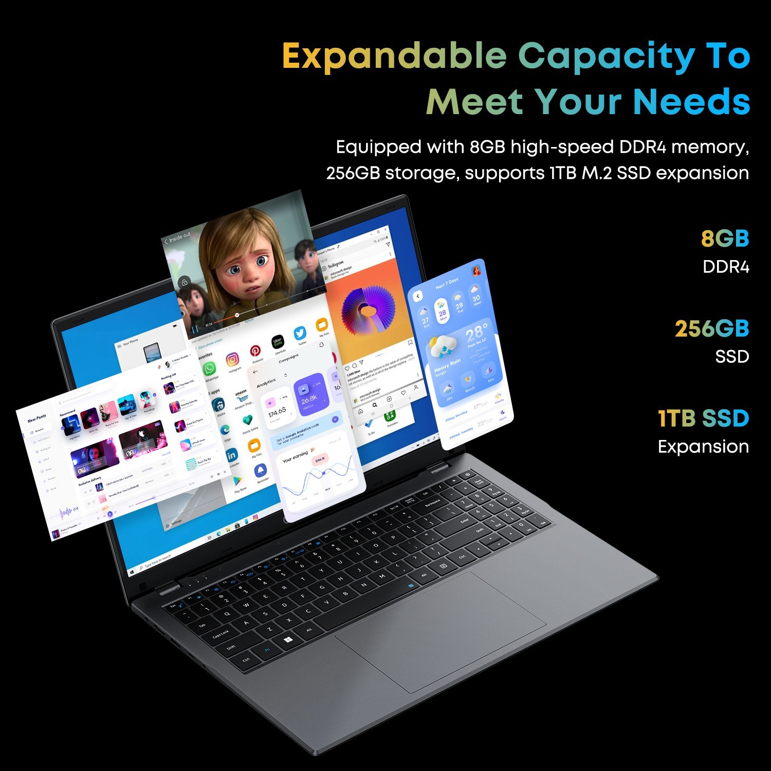 CHUWI 15.6” Laptop 8GB RAM 256G SSD Intel Celeron Quad-Core 2.80 GHz HD 1080P