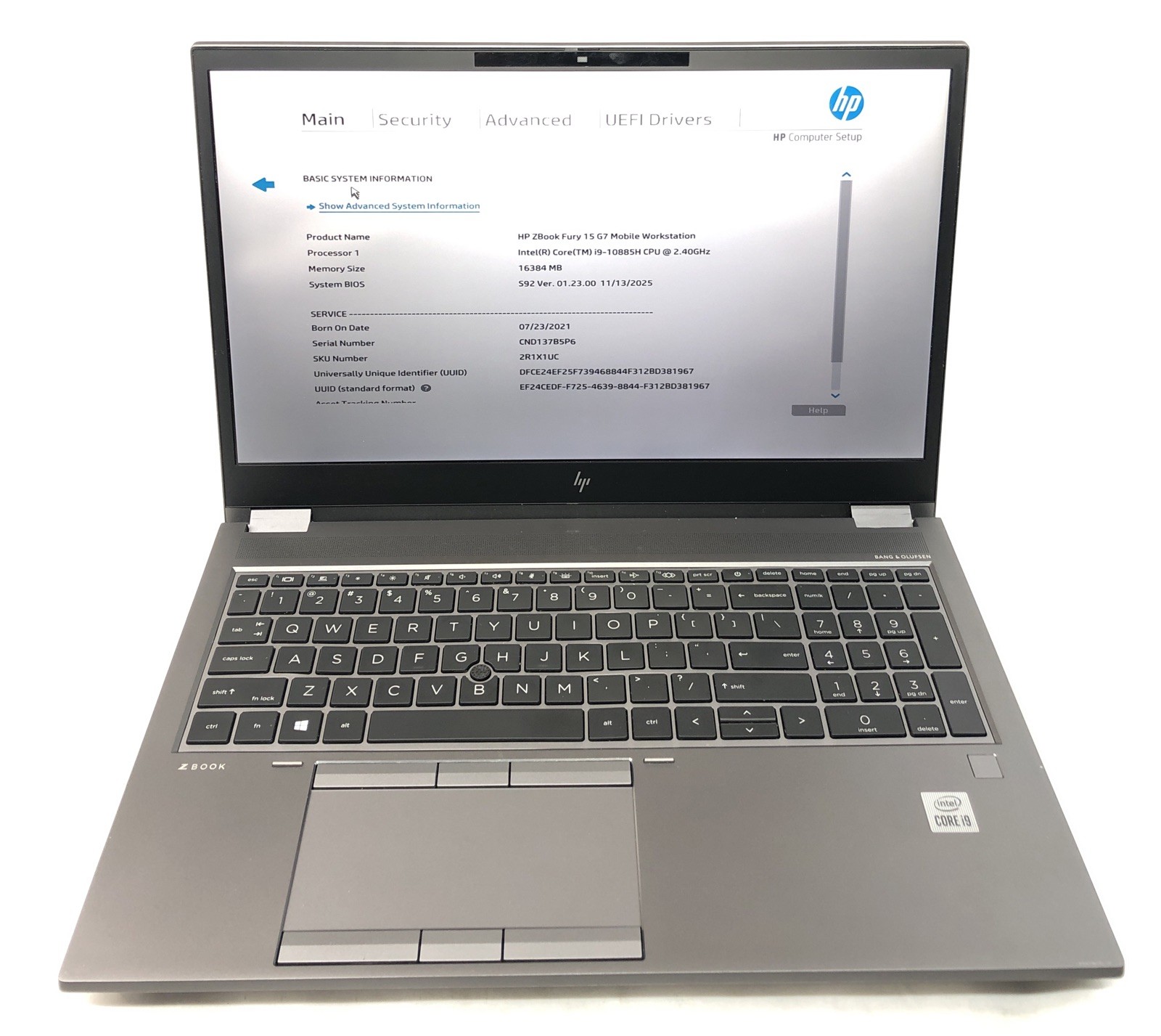 HP Zbook Fury 15 G7, Intel Core i9-10885H, Nvidia T1000, 16GB RAM, NO SSD/OS