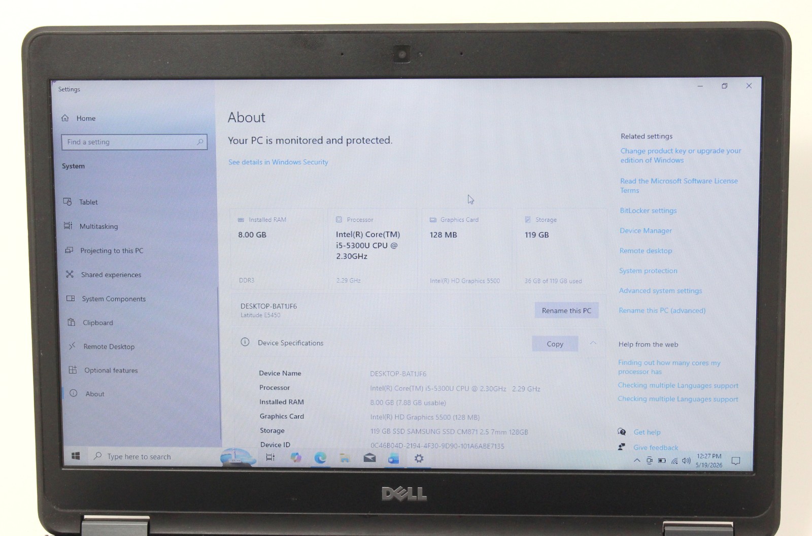 Dell Latitude E5450 14″ 128GB SSD 8GB RAM 2.3GHz i5-5300U Laptop; 6176013