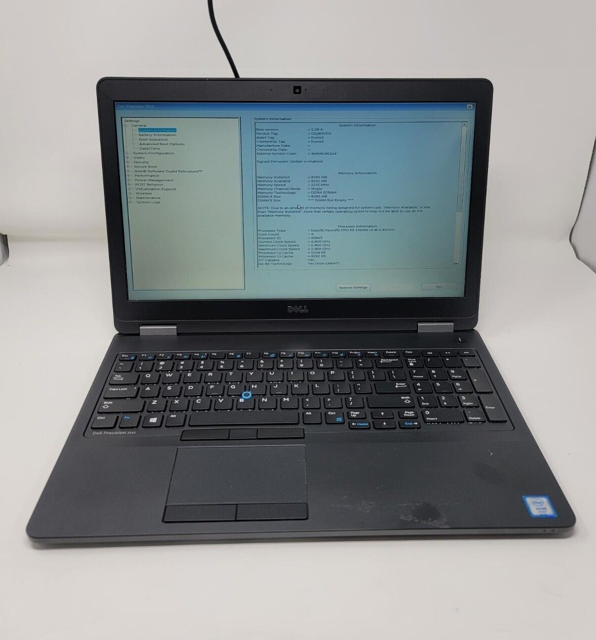Dell Precision 3510 HD 15.6 Intel Xeon E3-1505M V5 No RAM/No HDD No OS For Parts