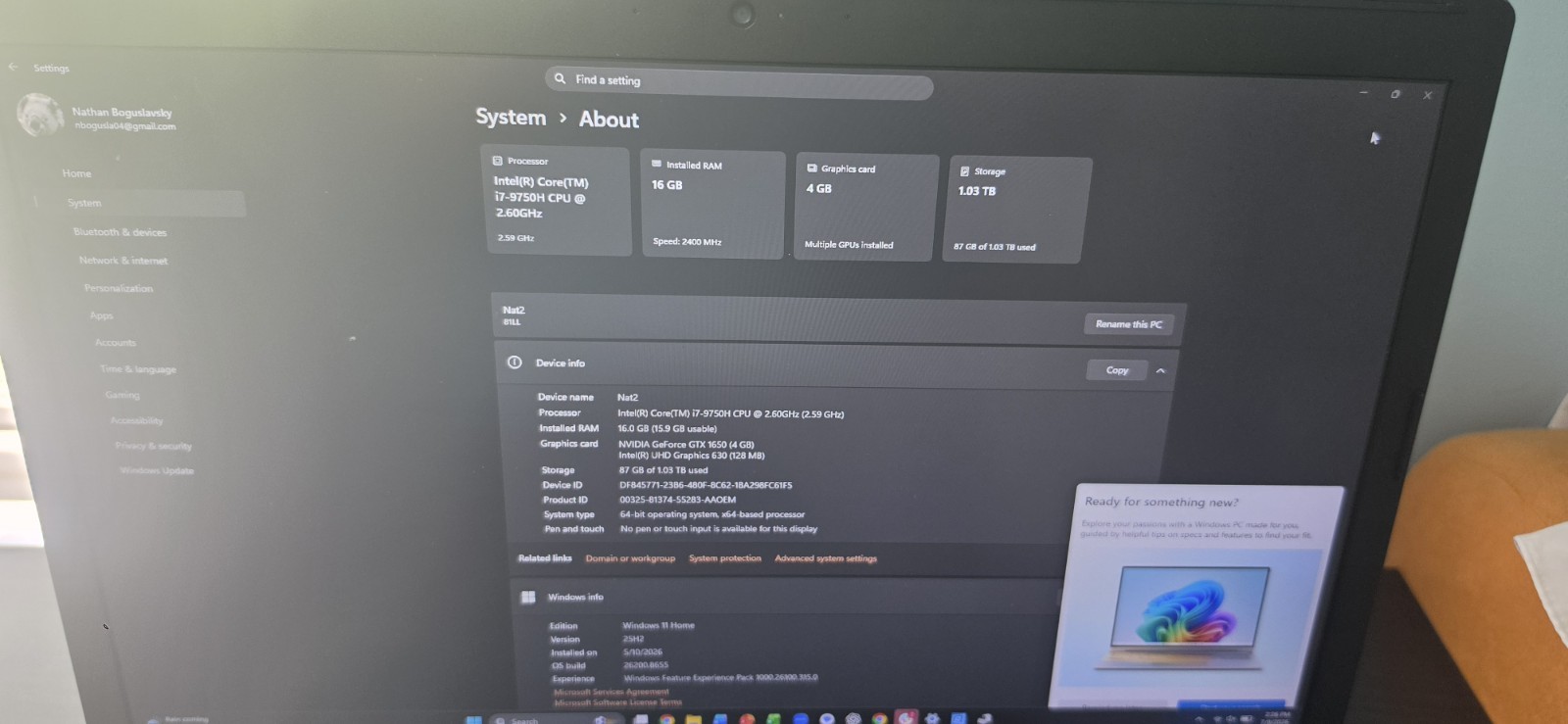 Lenovo Ideapad L340 Gaming Intel i7-975H @2.60Gz 16GB RAM 1TB HDD 117GB SSD