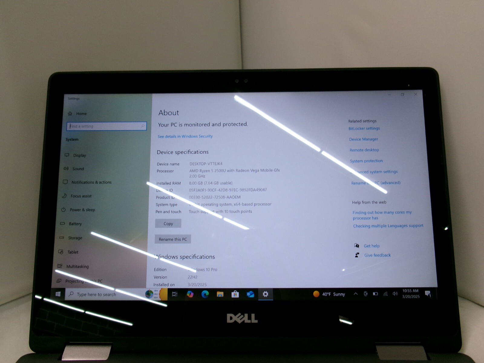 DELL Inspiron 13 7375 2-in-1 Ryzen 5 2500U @ 2.0GHz 8GB RAM 256GB SSD Win10 Pro