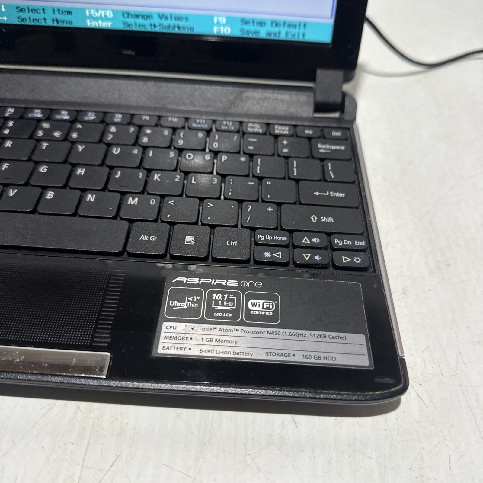 Acer Aspire One Intel Atom N450 2gb Ram No Drives Boots Bios