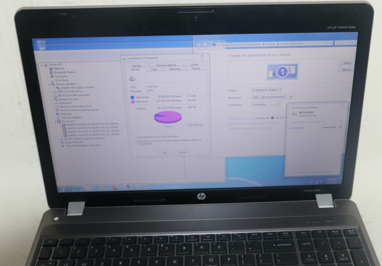 HP ProBook 4530s |Intel core i5@2.30 GHz|4GB RAM |500G HDD|WIN 7 Prof|Webcam