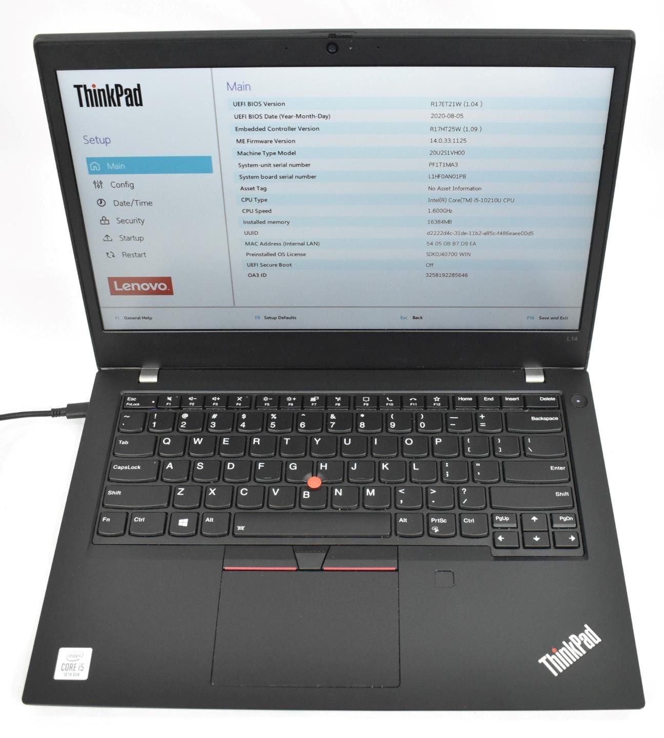 Lenovo Thinkpad L14 Gen 1 i5-10210U 1.6GHz 16GB 256GB SSD No OS *See Issues*