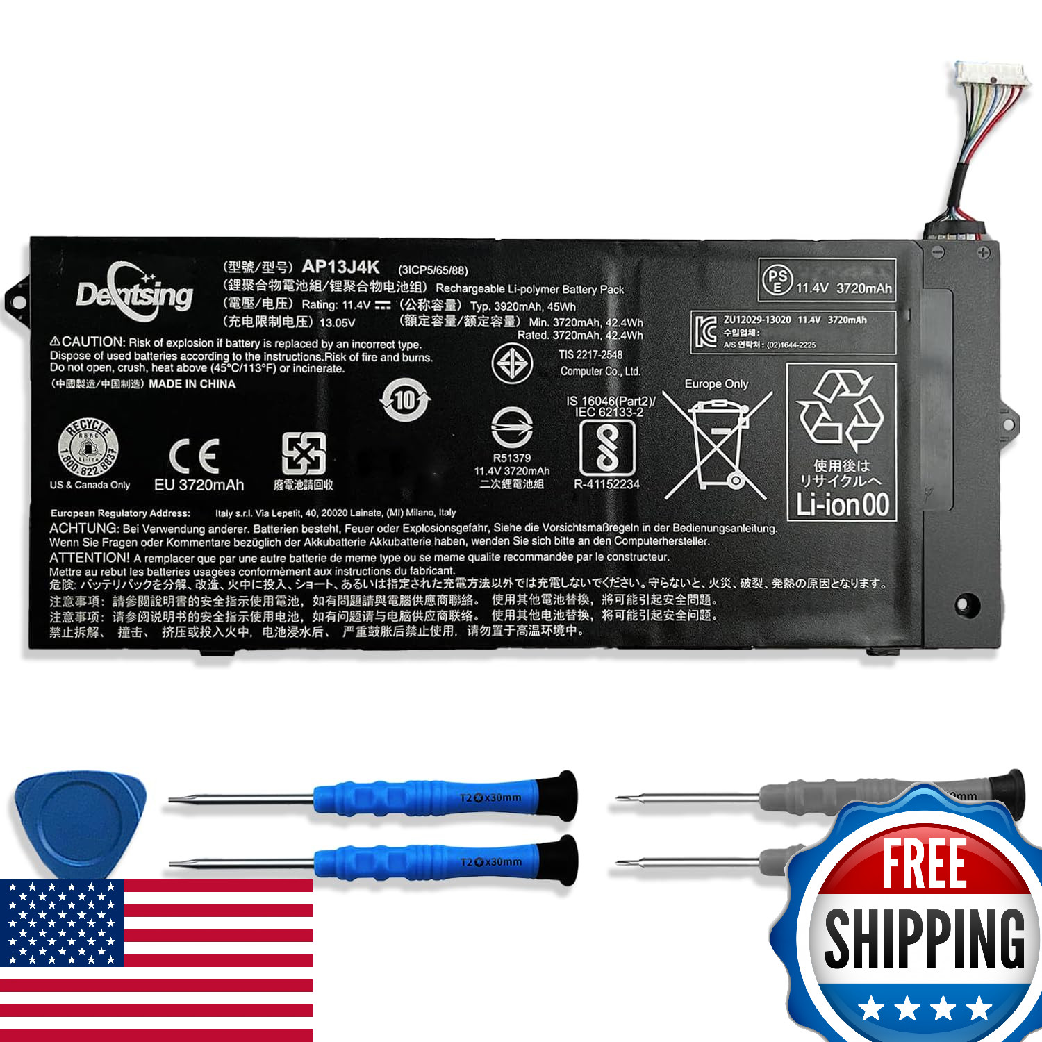 Dentsing 45Wh AP13J4K Laptop Battery 11.6″ Chromebook C740 C720 C720P CB3-532 No