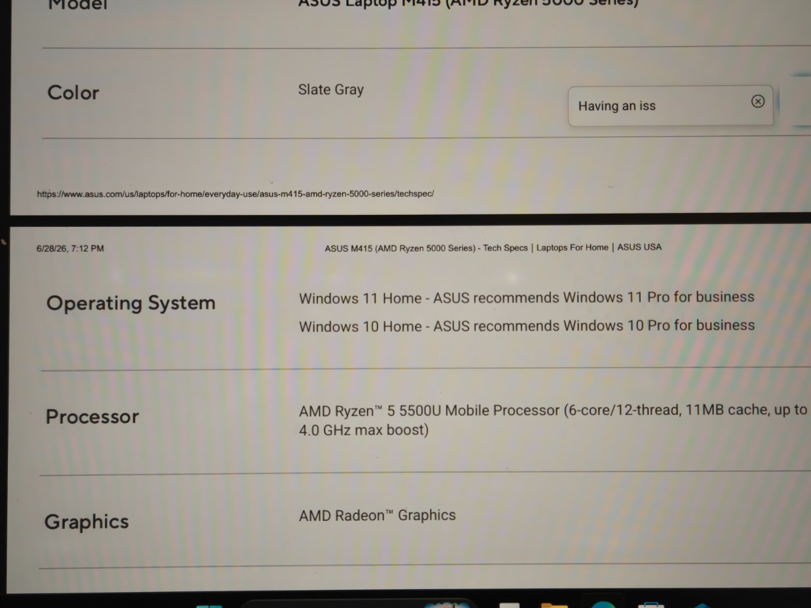 ASUS : M415UA-IS59 AMD Ryzen 5 5500U Mobile Proc 16GB RAM 512GB SSD Win 11 Home