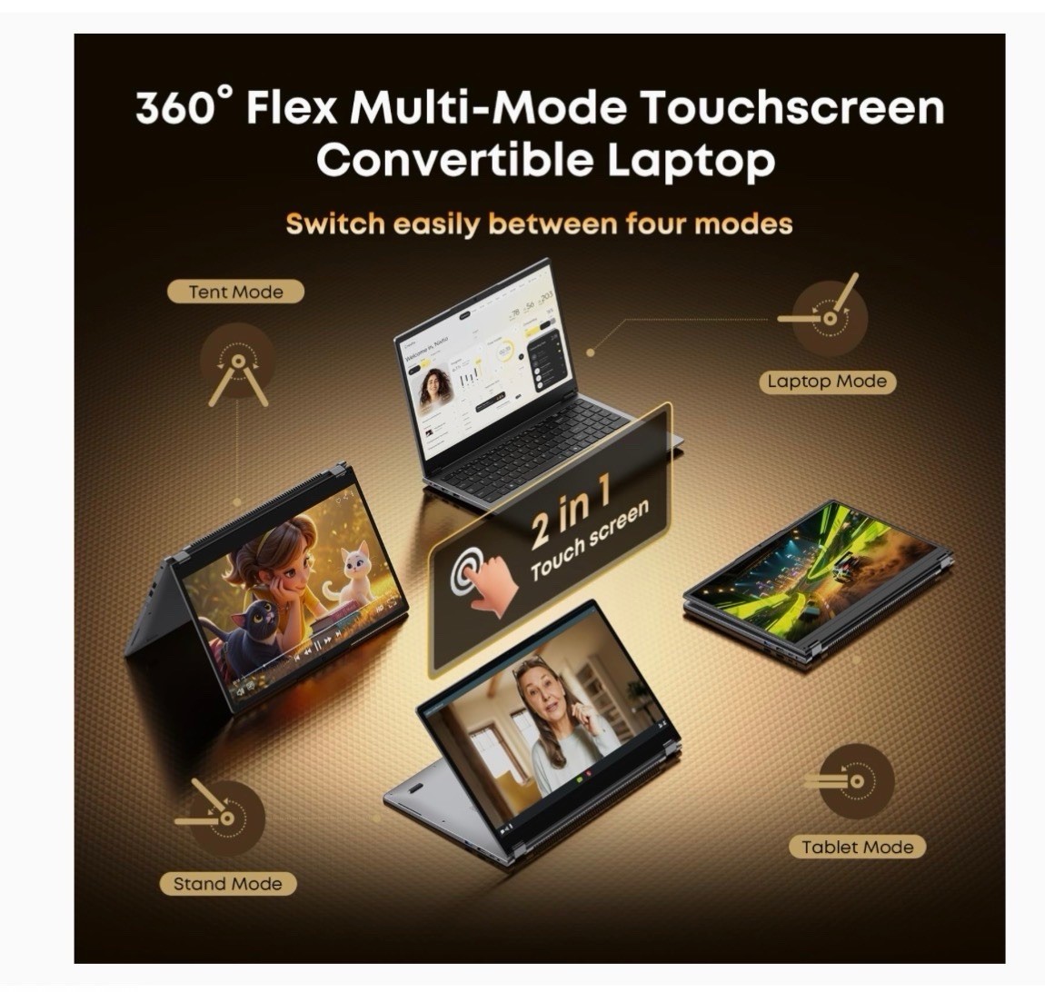 15.6″ Laptop Computer 2-in-1 AMD Ryzen 7430U, Win 11 Pro, MS Office 365, 16GB RM
